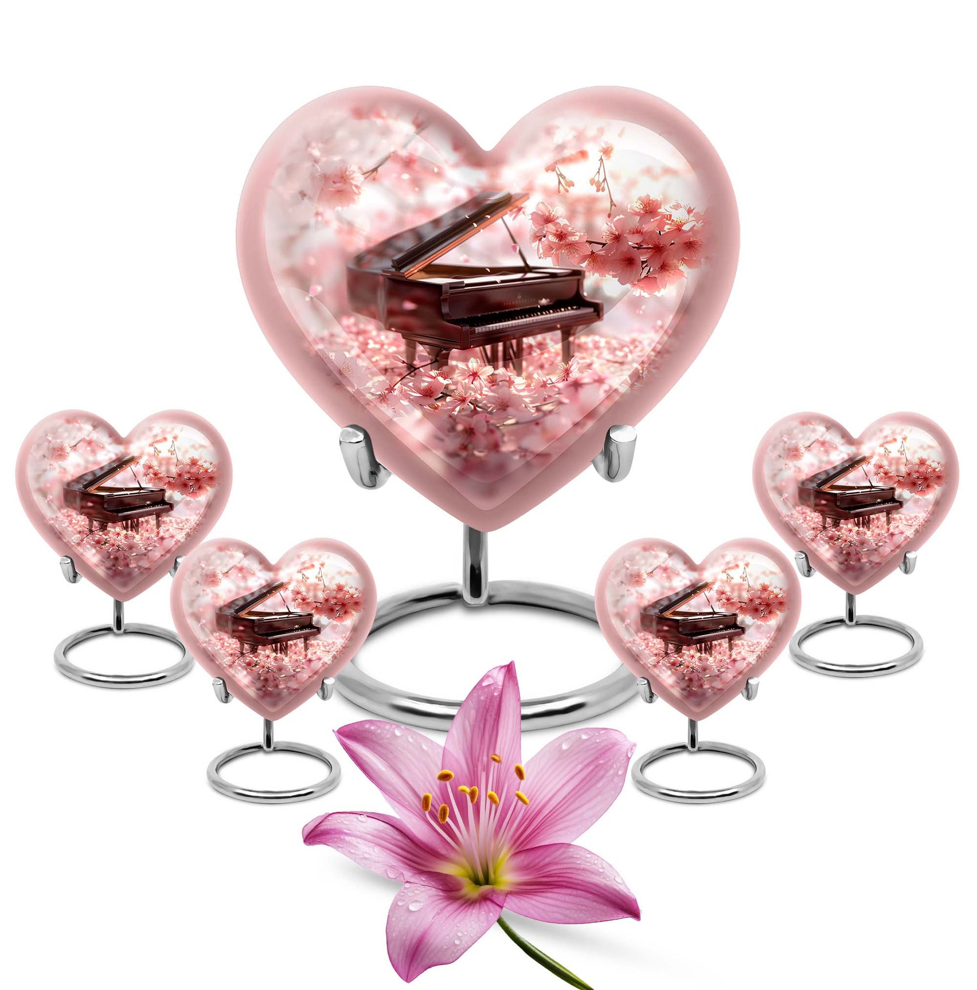 Piano Theme Large Urn With 4 Keepsake Urn