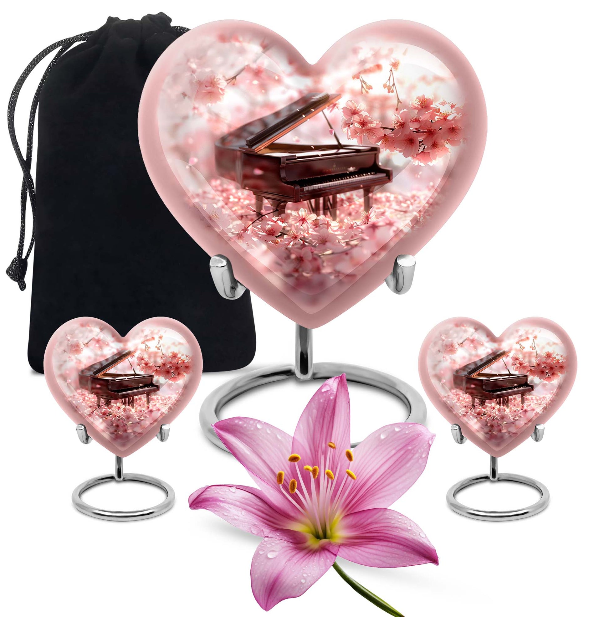 Piano Theme Large Urn With 2 Keepsake Urn