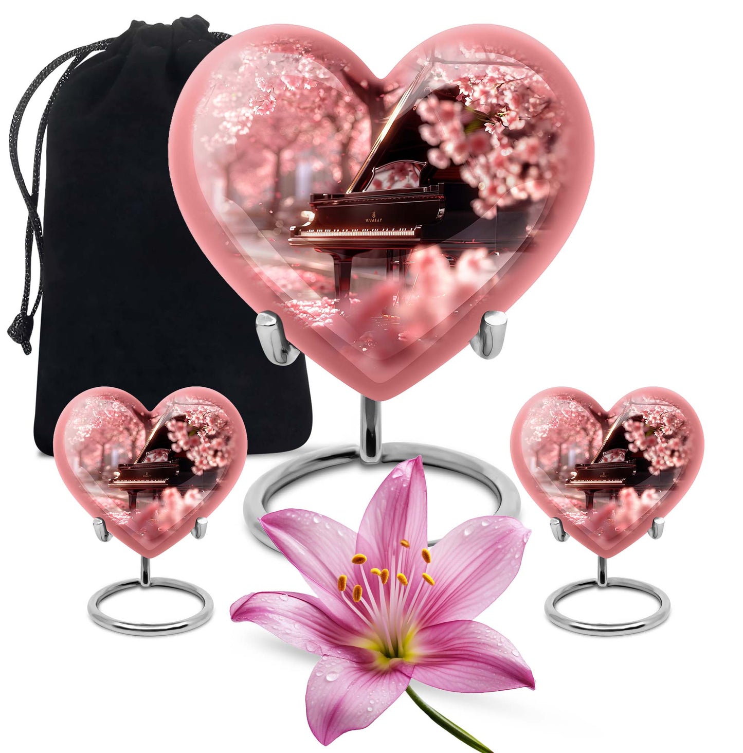 Piano Theme Large Urn With 2 Keepsake Urn