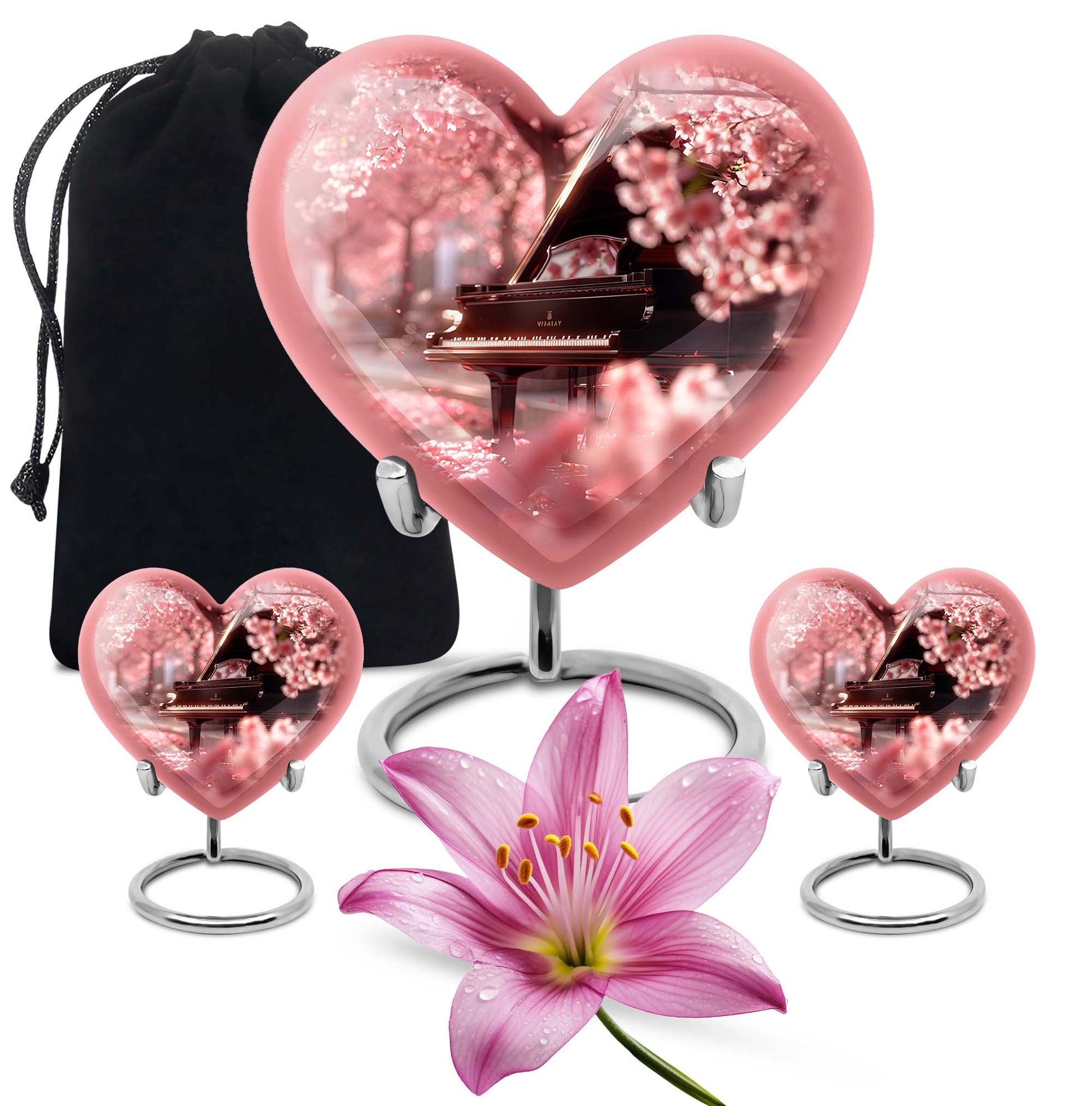 Piano Theme Large Urn With 2 Keepsake Urn