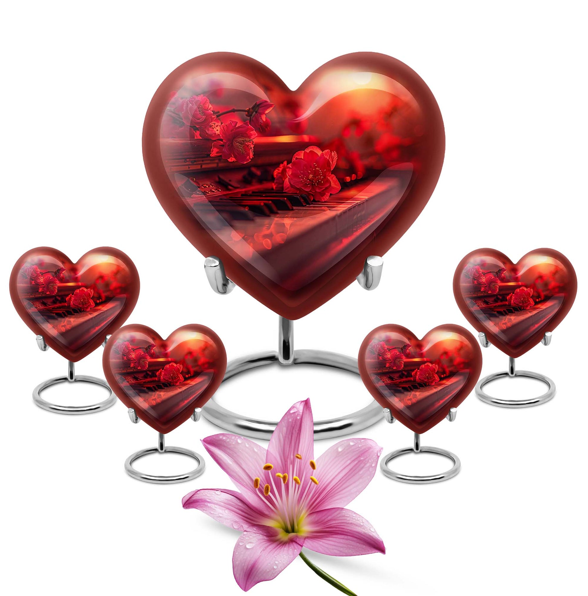 Piano Theme Large Urn With 4 Keepsake Urn