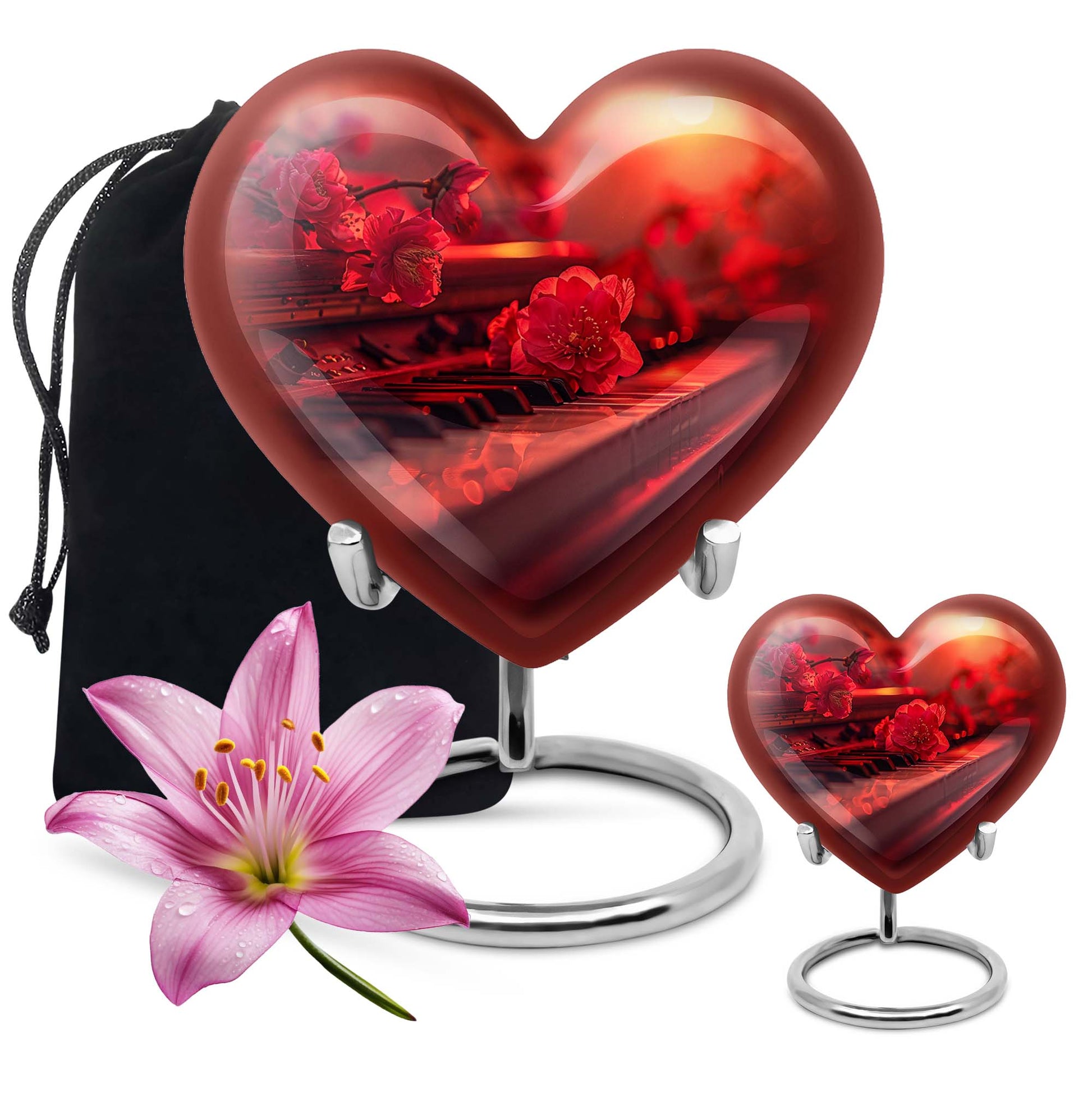 Piano Theme Large Urn With 1 Keepsake Urn