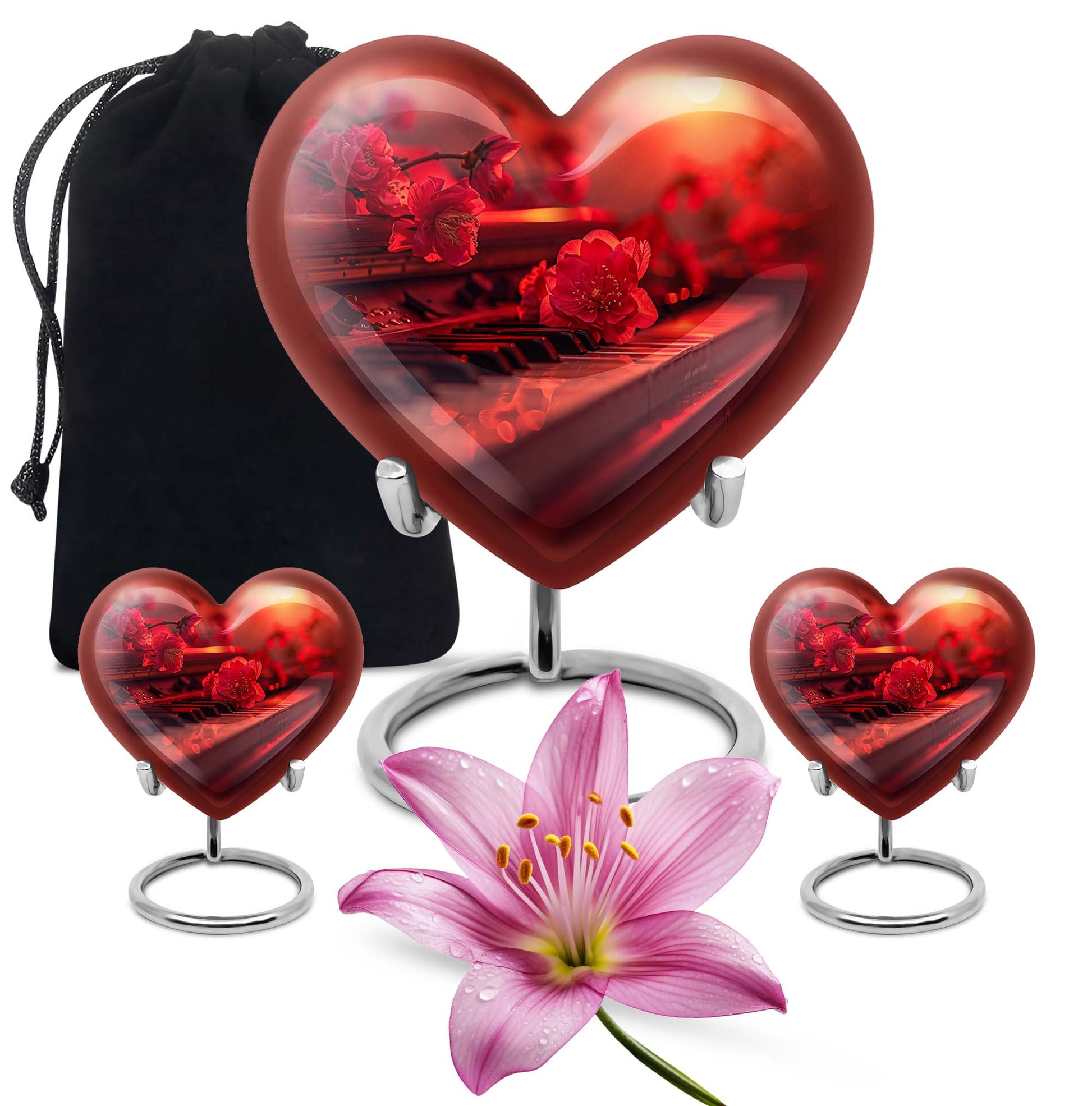 Piano Theme Large Urn With 2 Keepsake Urn