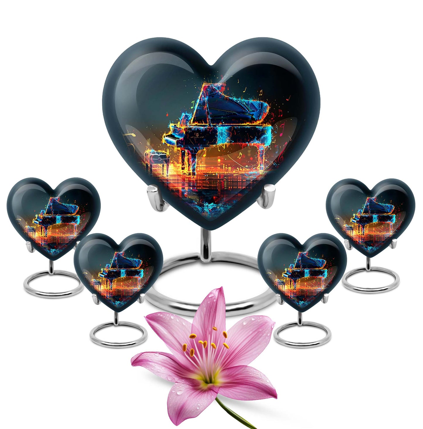 Piano Theme Large Urn With 4 Keepsake Urn