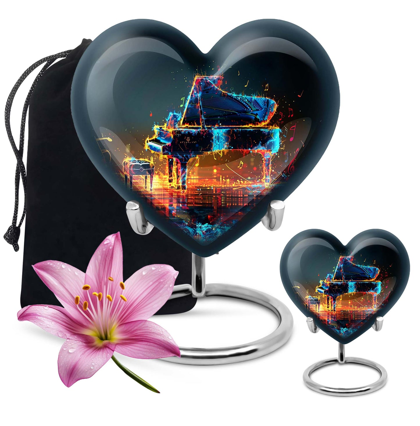 Piano Theme Large Urn With 1 Keepsake Urn