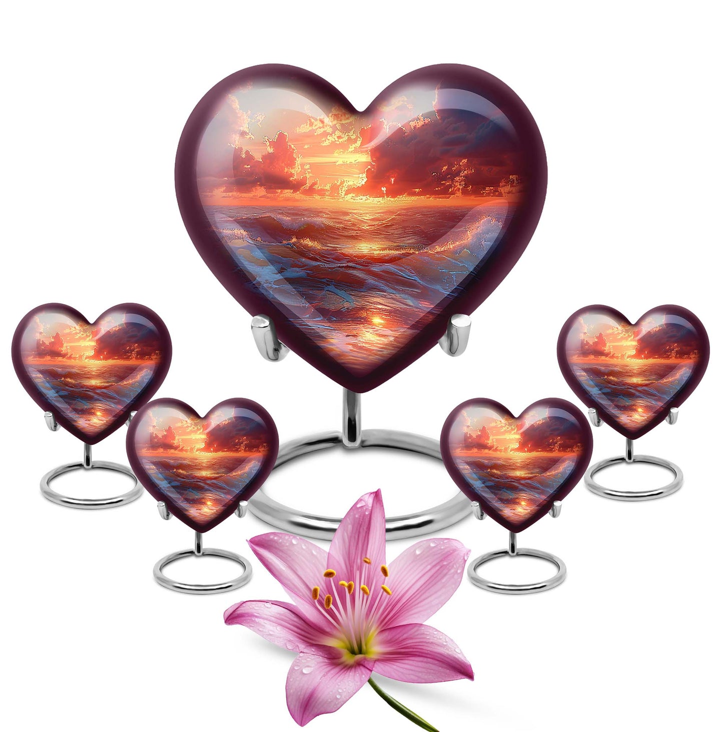 Sunrise Theme Large Urn With 4 Keepsake Urn