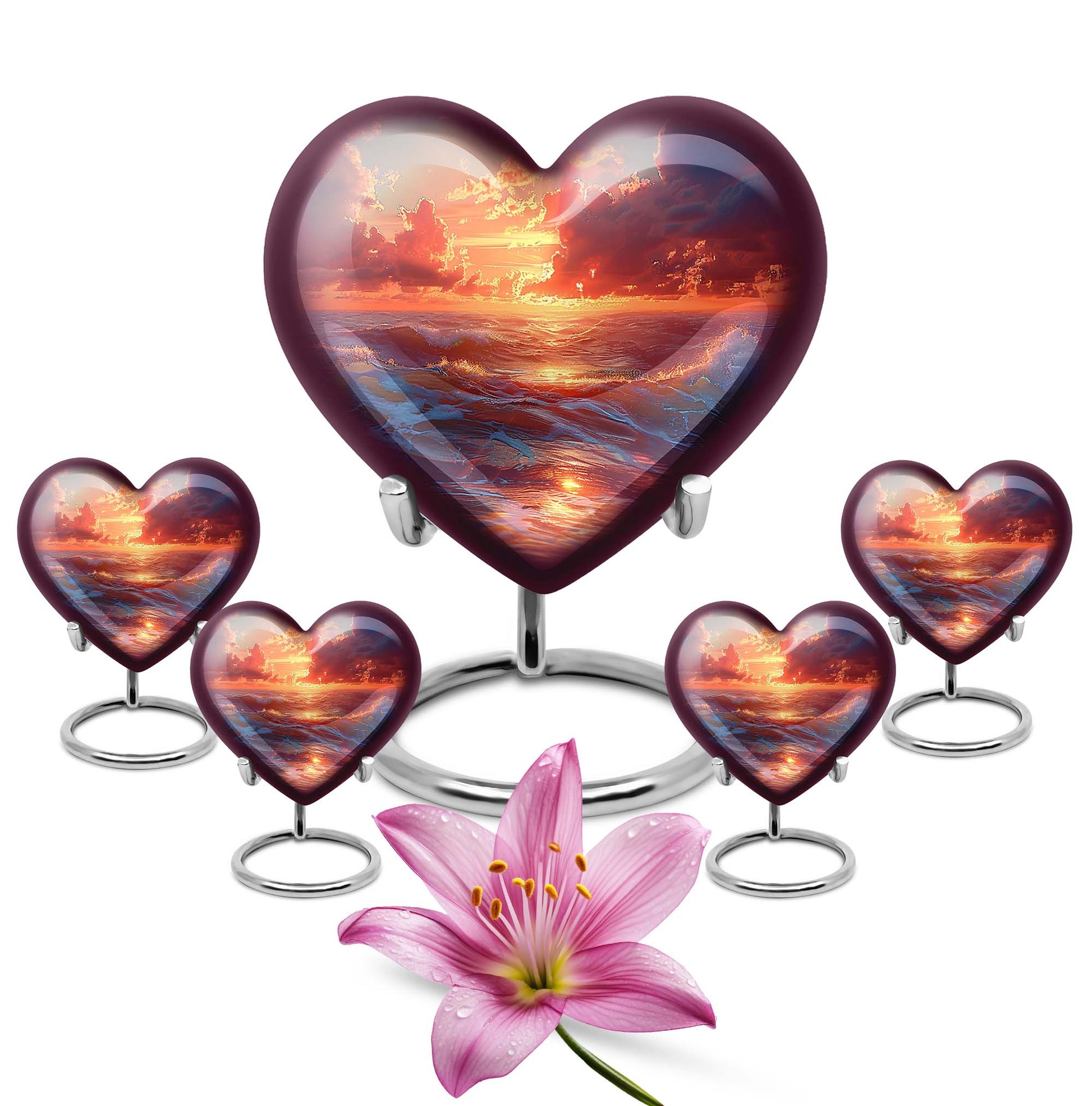 Sunrise Theme Large Urn With 4 Keepsake Urn