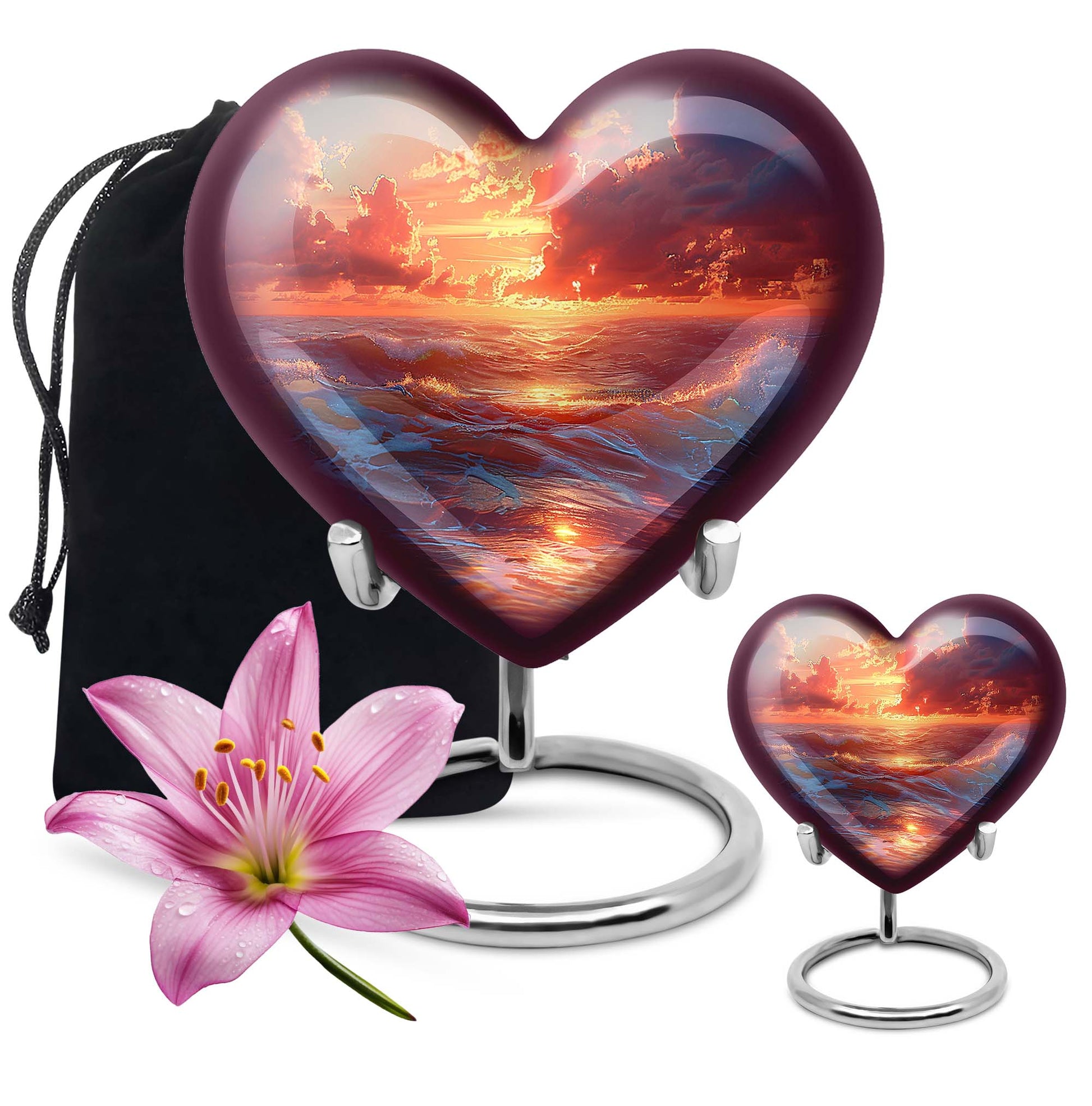 Sunrise Theme Large Urn With 1 Keepsake Urn