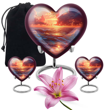 Sunrise Theme Large Urn With 2 Keepsake Urn