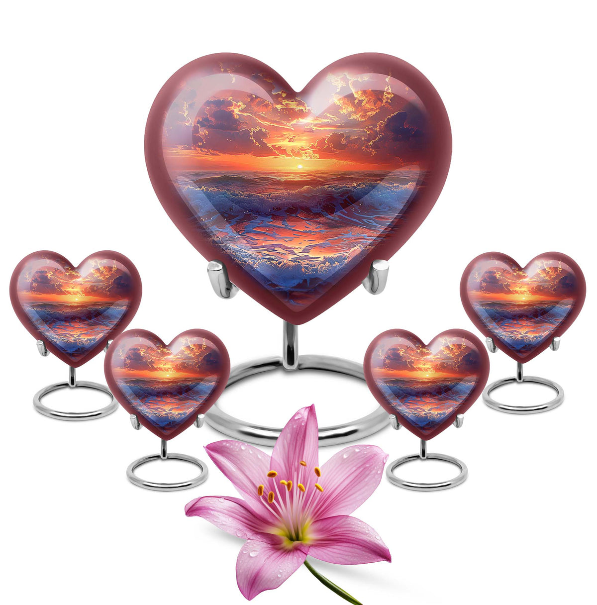 Sunrise Theme Large Urn With 4 Keepsake Urn