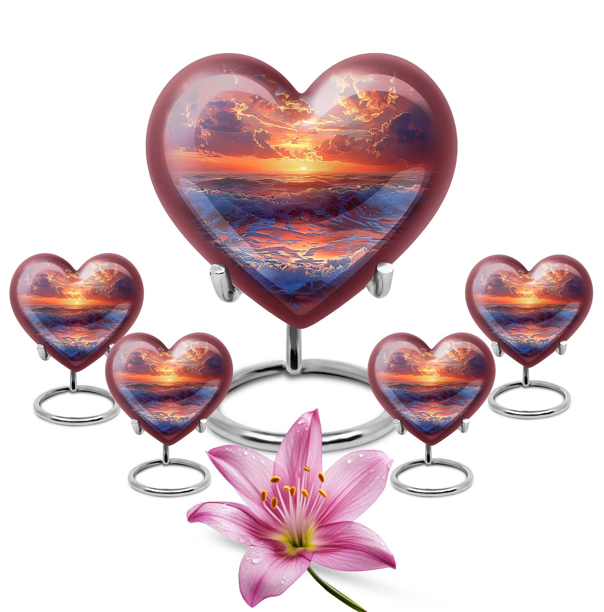 Sunrise Theme Large Urn With 4 Keepsake Urn