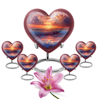 Sunrise Theme Large Urn With 4 Keepsake Urn
