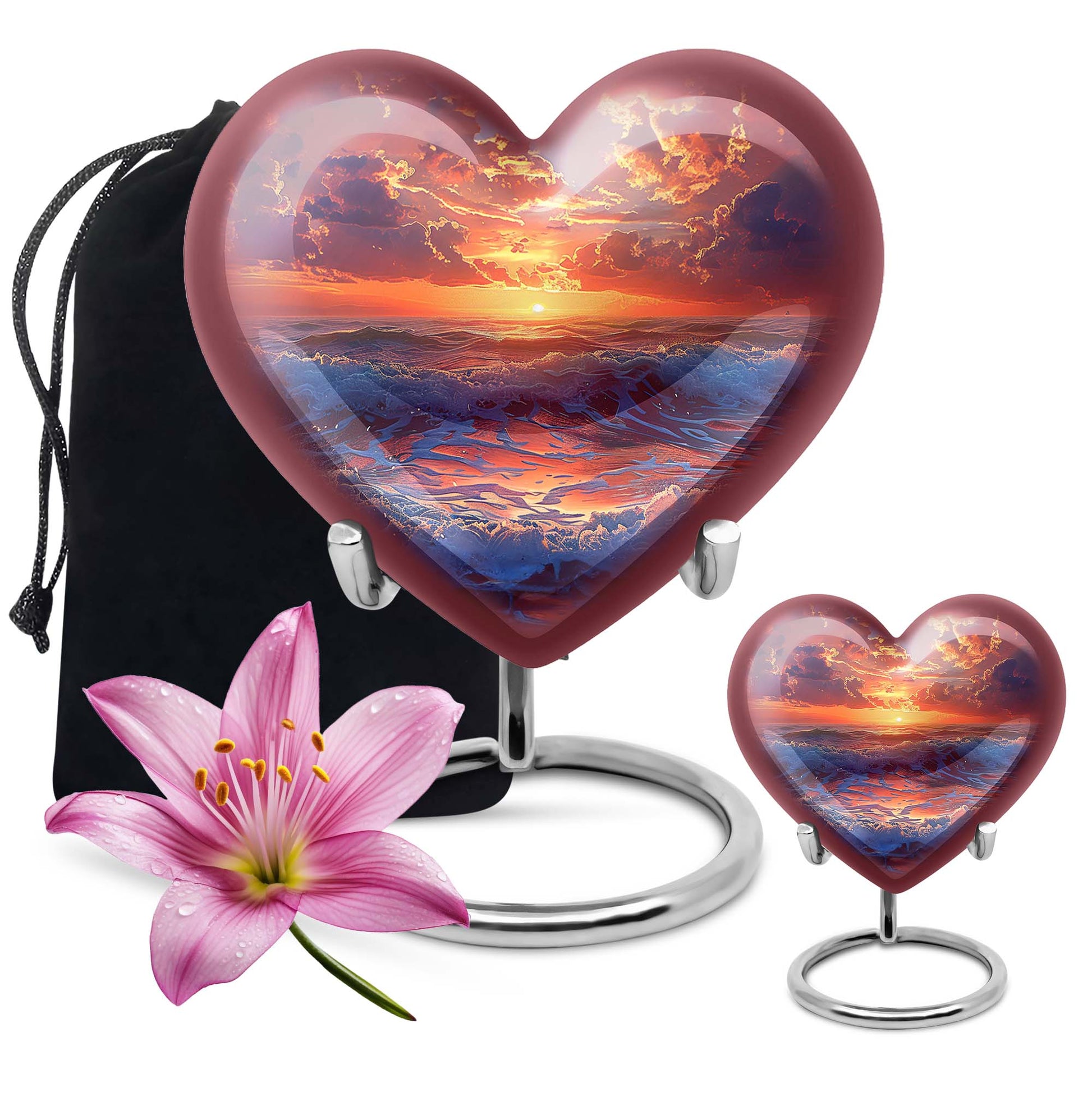 Sunrise Theme Large Urn With 1 Keepsake Urn