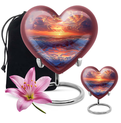 Sunrise Theme Large Urn With 1 Keepsake Urn