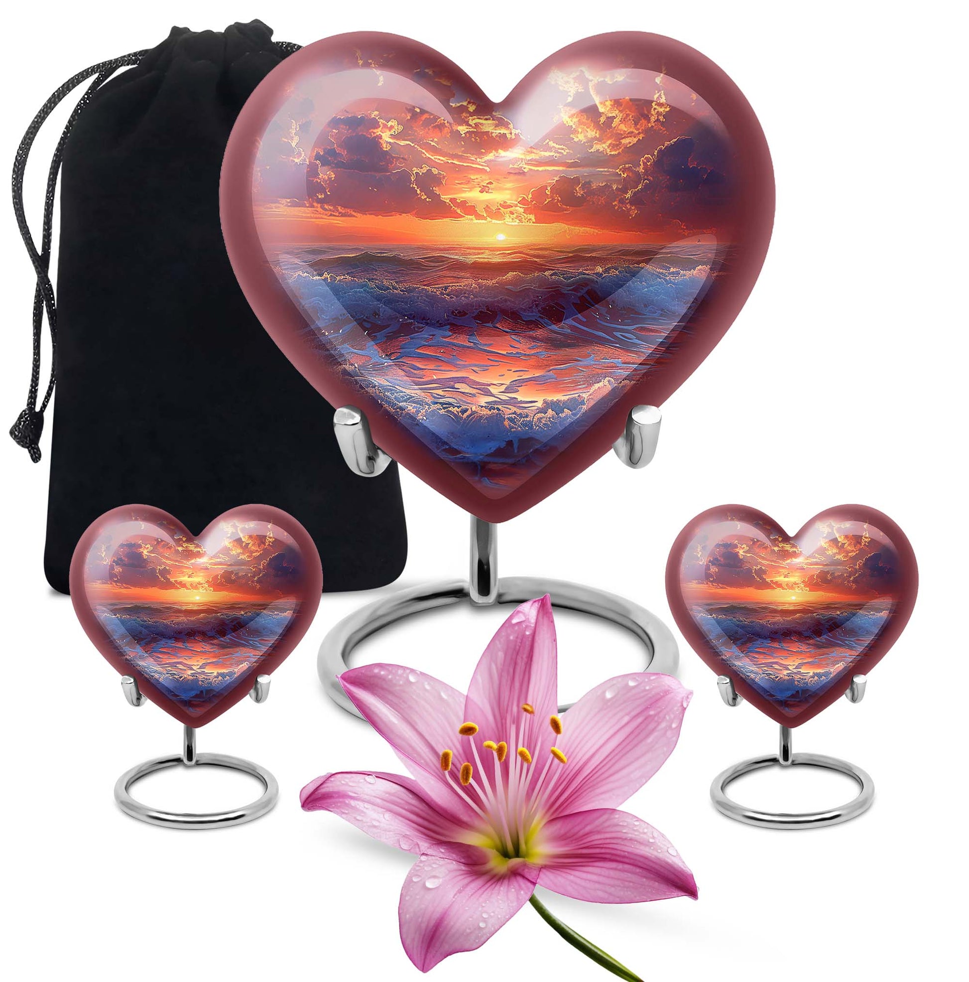 Sunrise Theme Large Urn With 2 Keepsake Urn