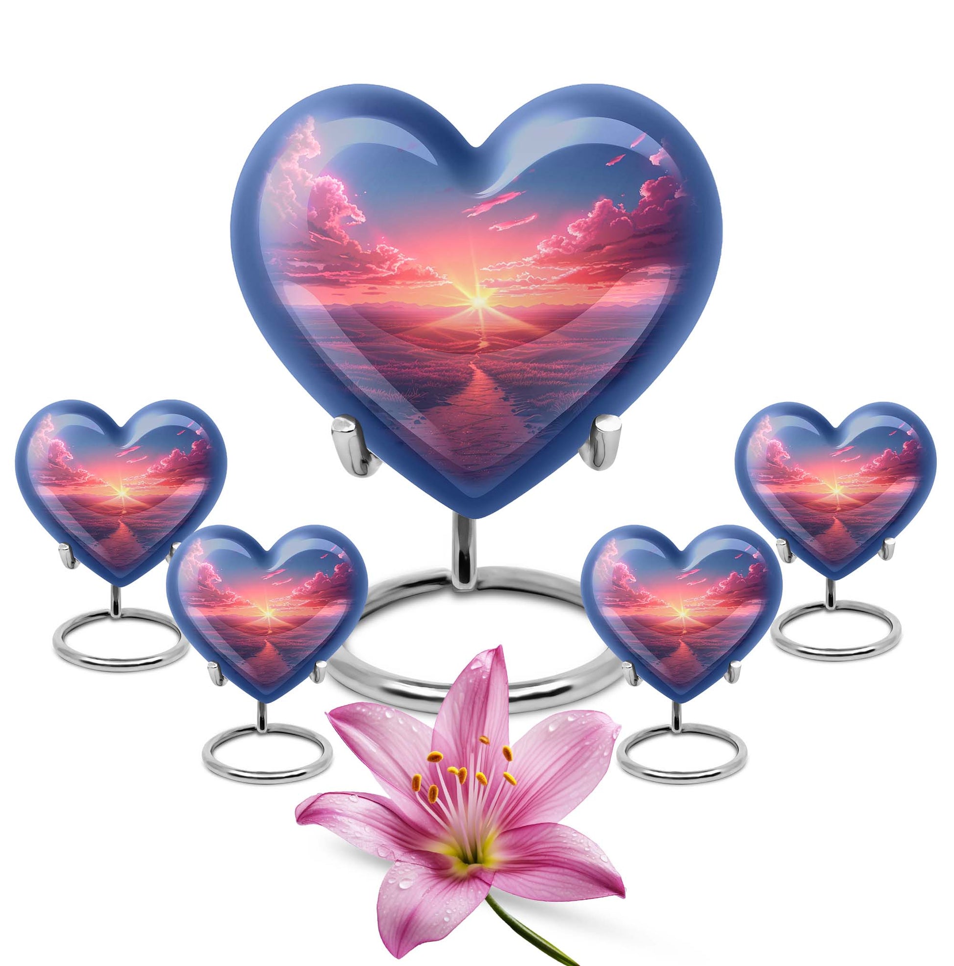 Sunrise Theme Large Urn With 4 Keepsake Urn