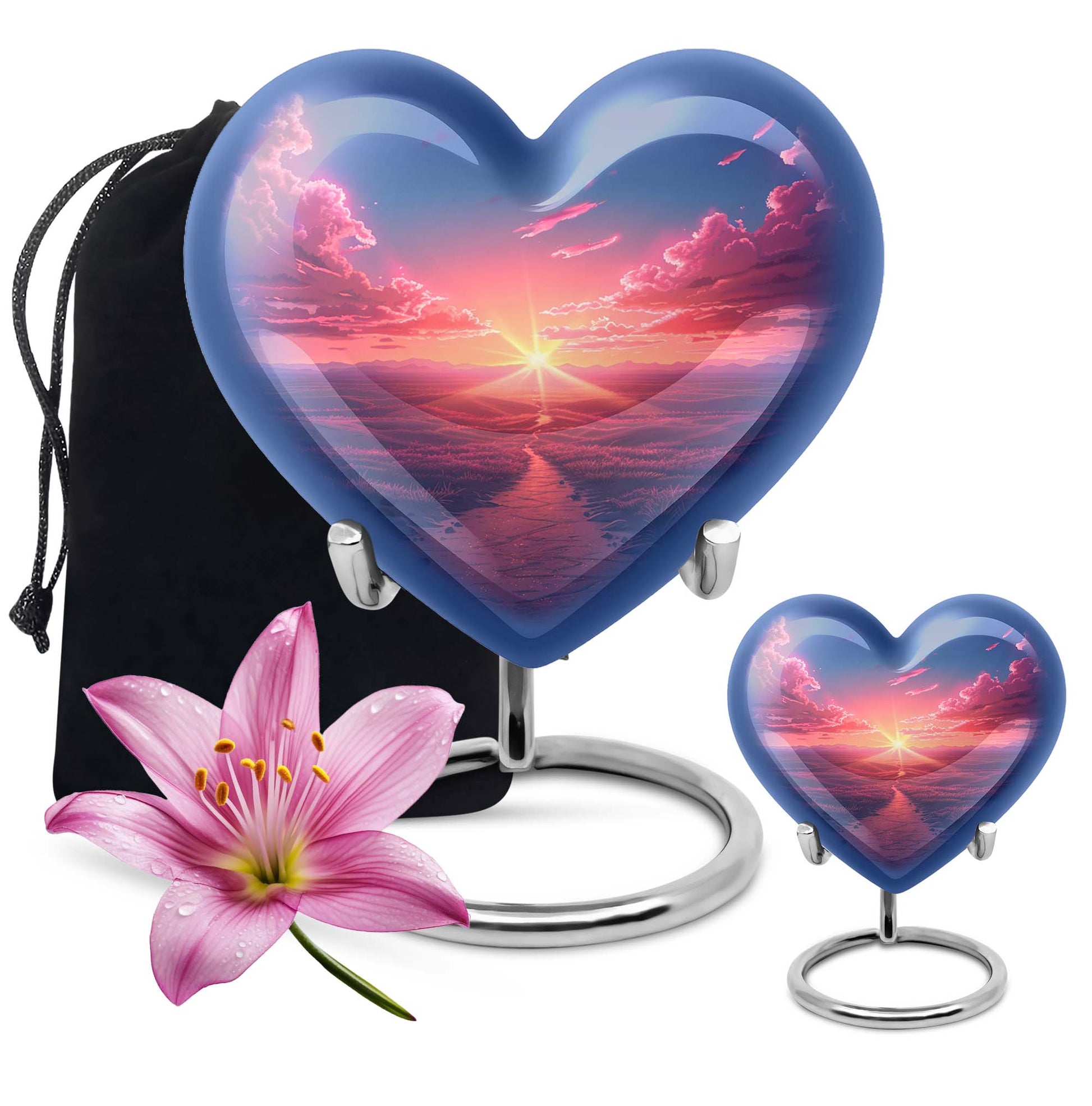 Sunrise Theme Large Urn With 1 Keepsake Urn