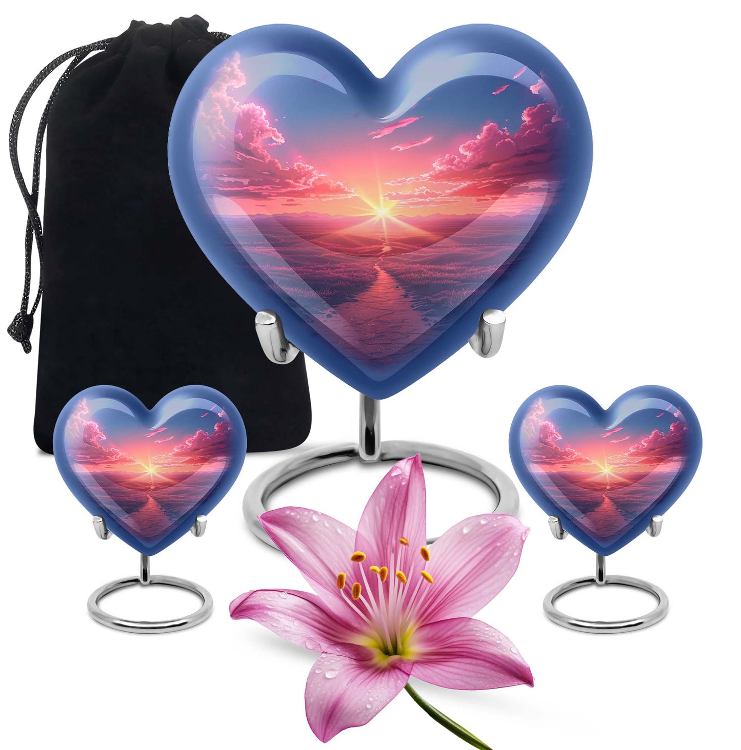 Sunrise Theme Large Urn With 2 Keepsake Urn