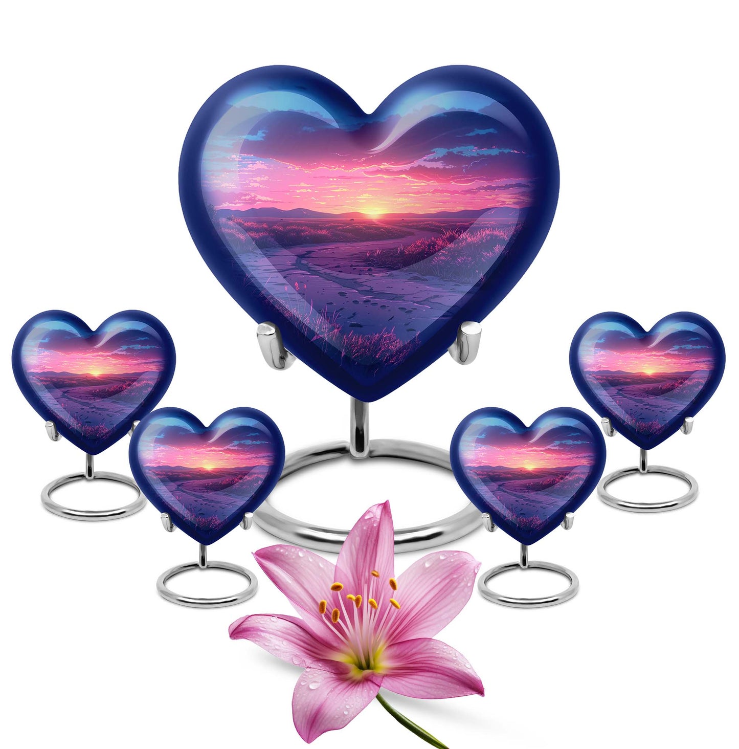 Sunrise Theme Large Urn With 4 Keepsake Urn