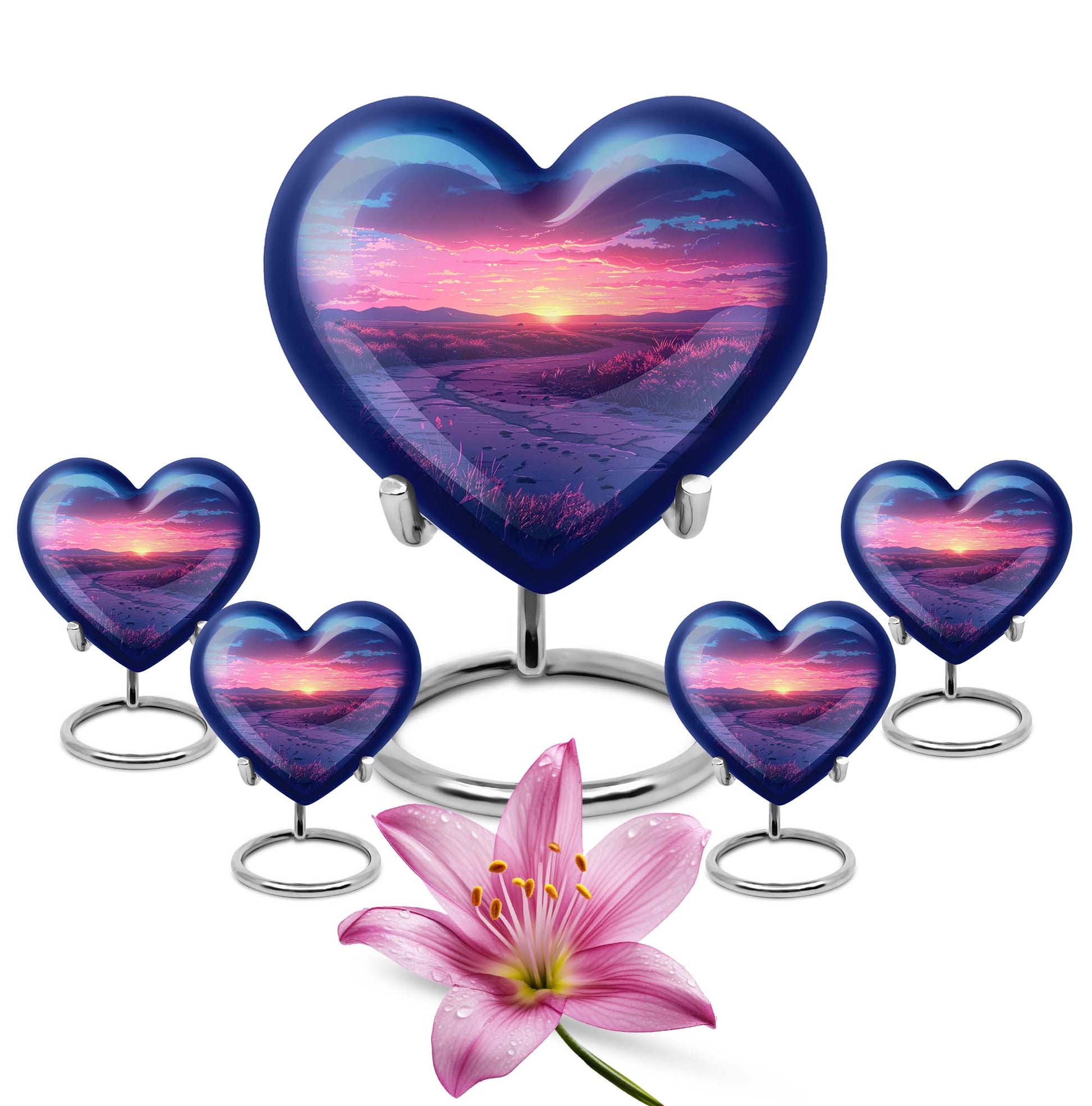 Sunrise Theme Large Urn With 4 Keepsake Urn