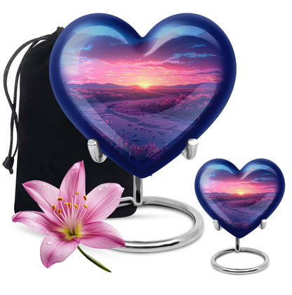 Sunrise Theme Large Urn With 1 Keepsake Urn