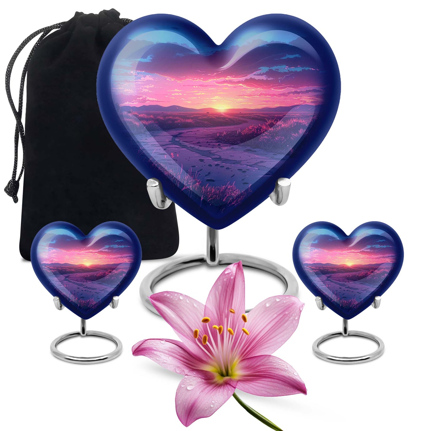 Sunrise Theme Large Urn With 2 Keepsake Urn