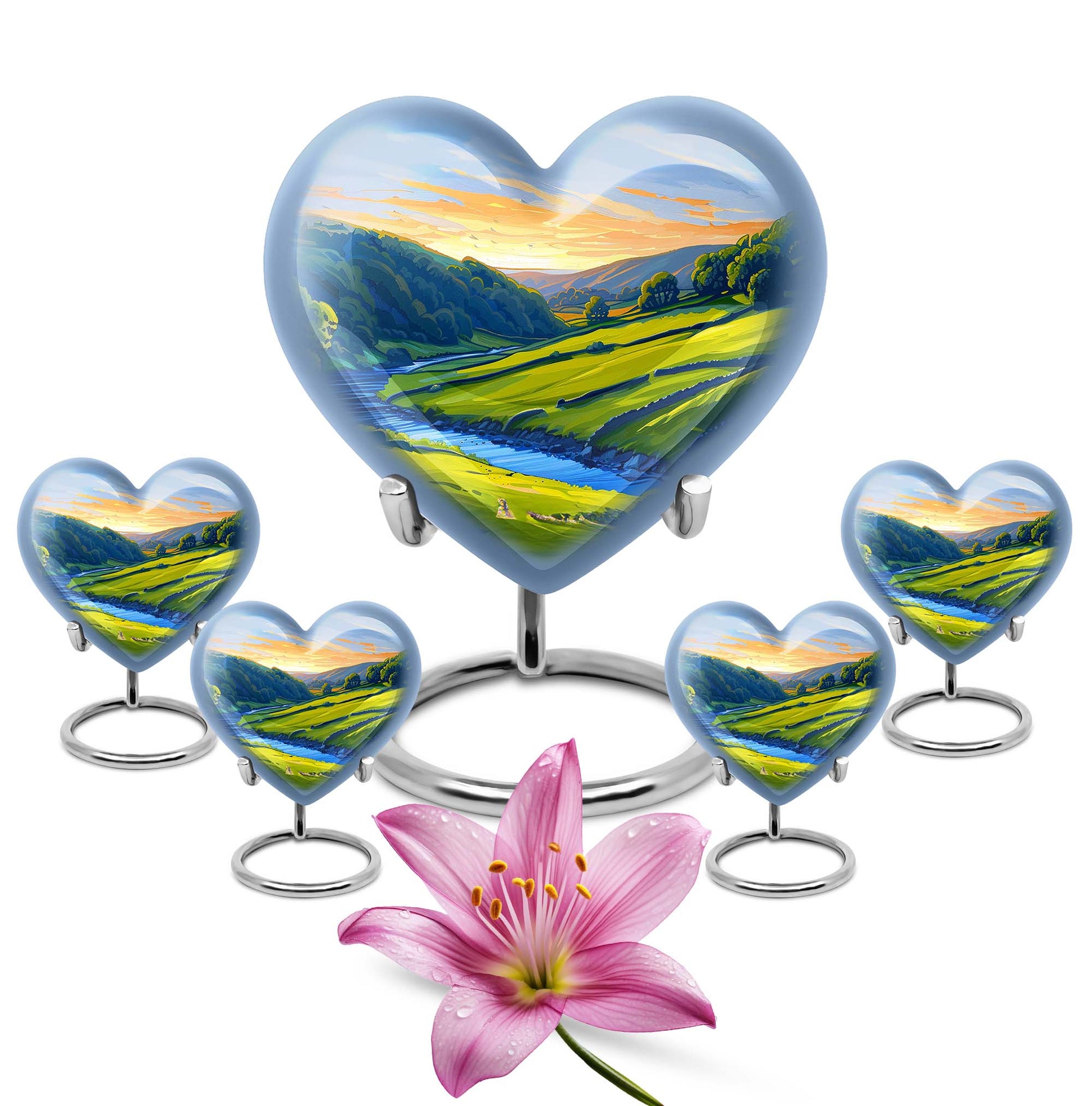 Sunrise Theme Large Urn With 4 Keepsake Urn