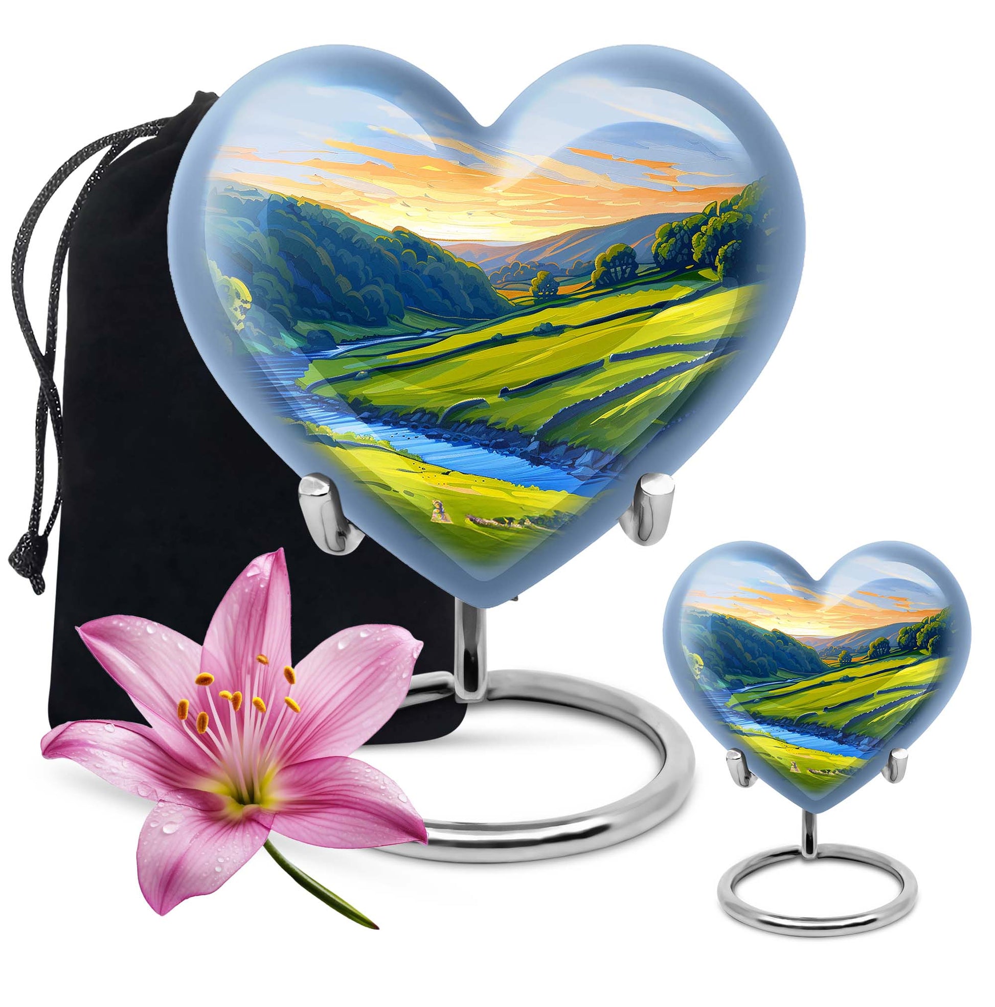 Sunrise Theme Large Urn With 1 Keepsake Urn