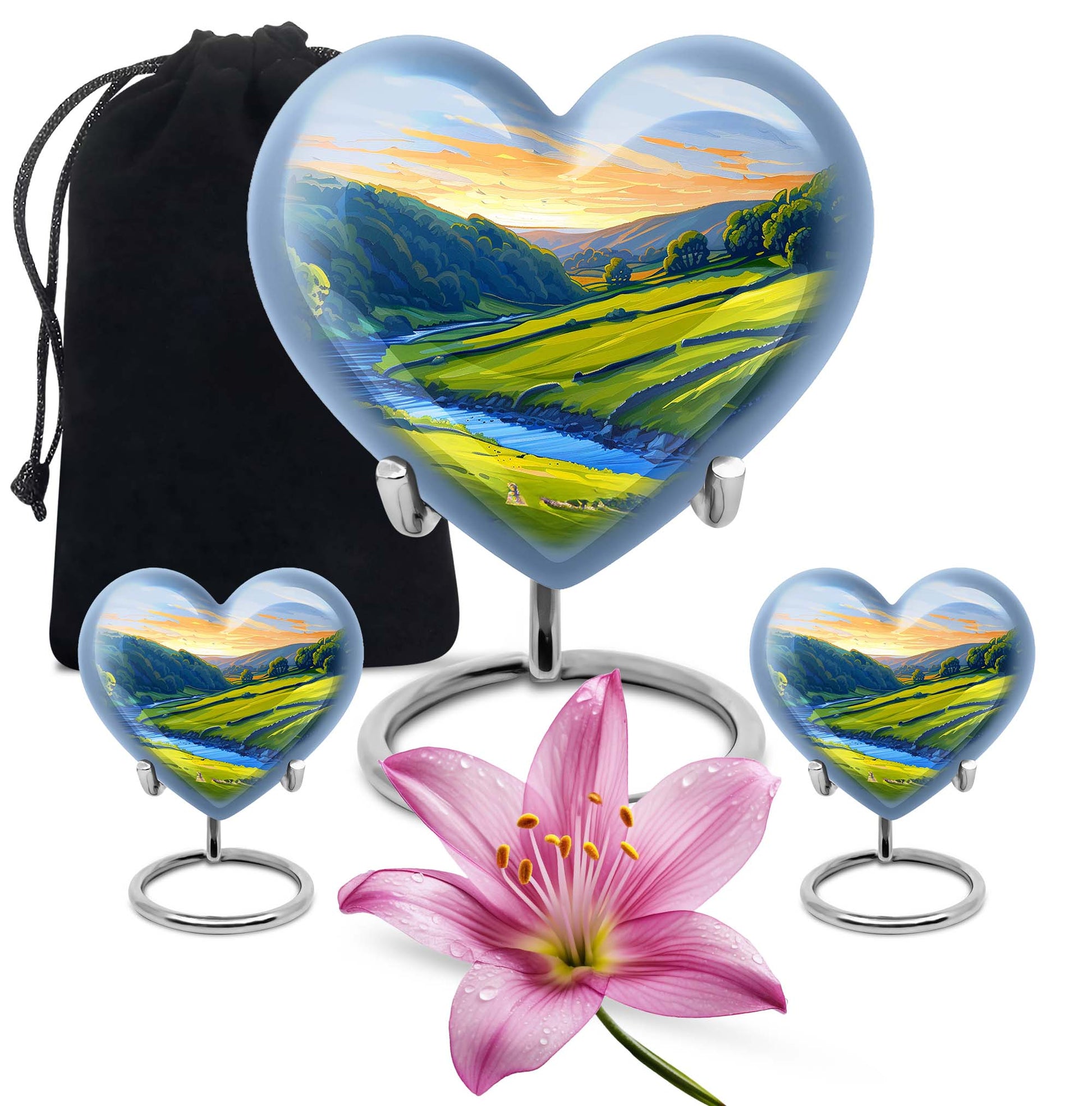 Sunrise Theme Large Urn With 2 Keepsake Urn