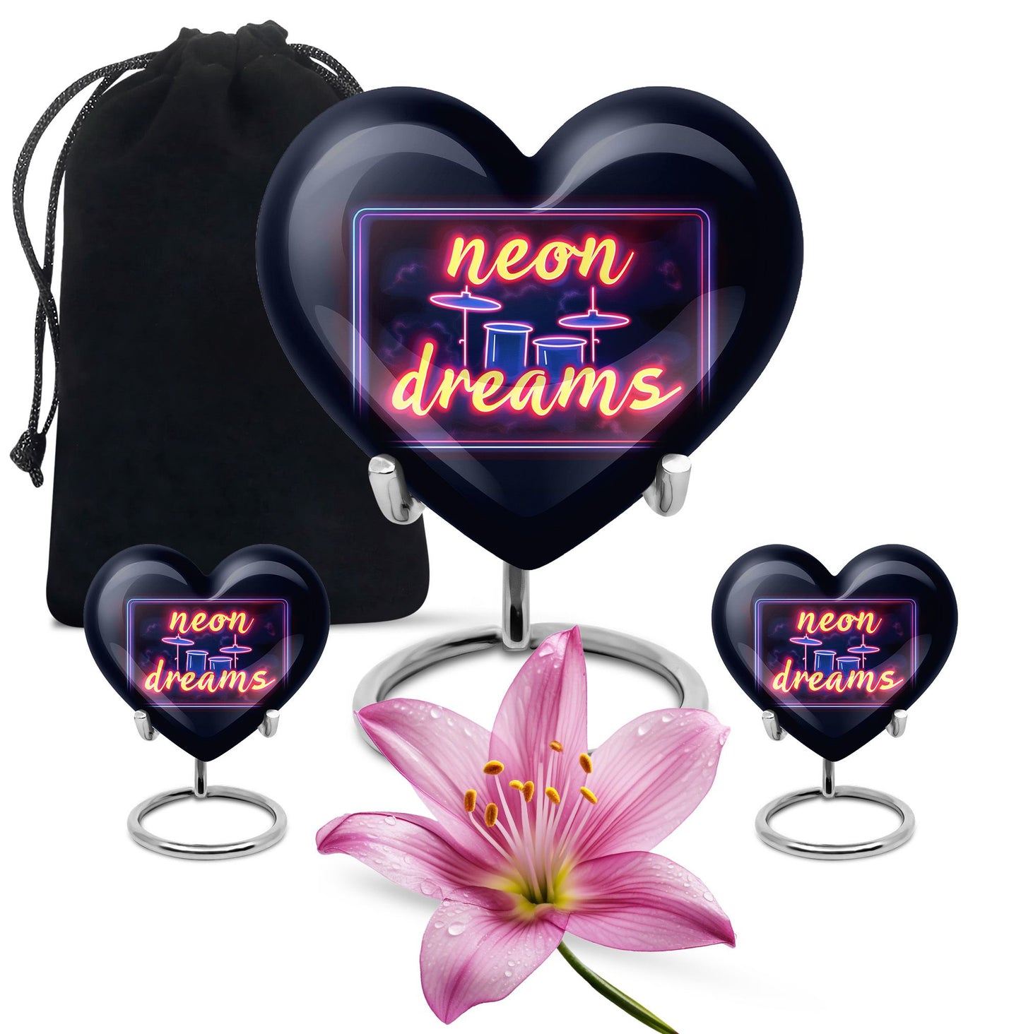 Drums And Music Theme Large Urn With 2 Keepsake Urn