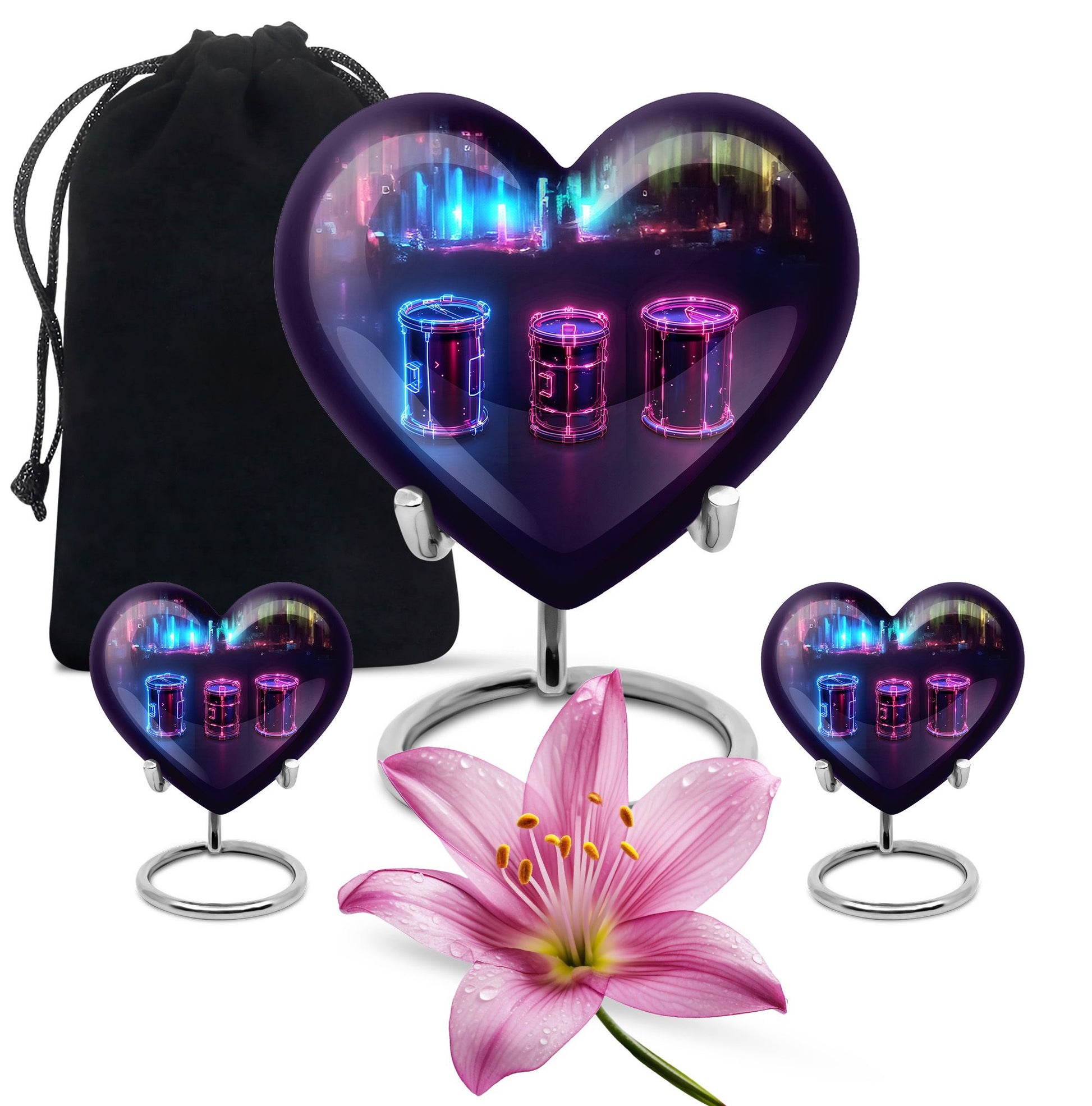 Drums And Music Theme Large Urn With 2 Keepsake Urn