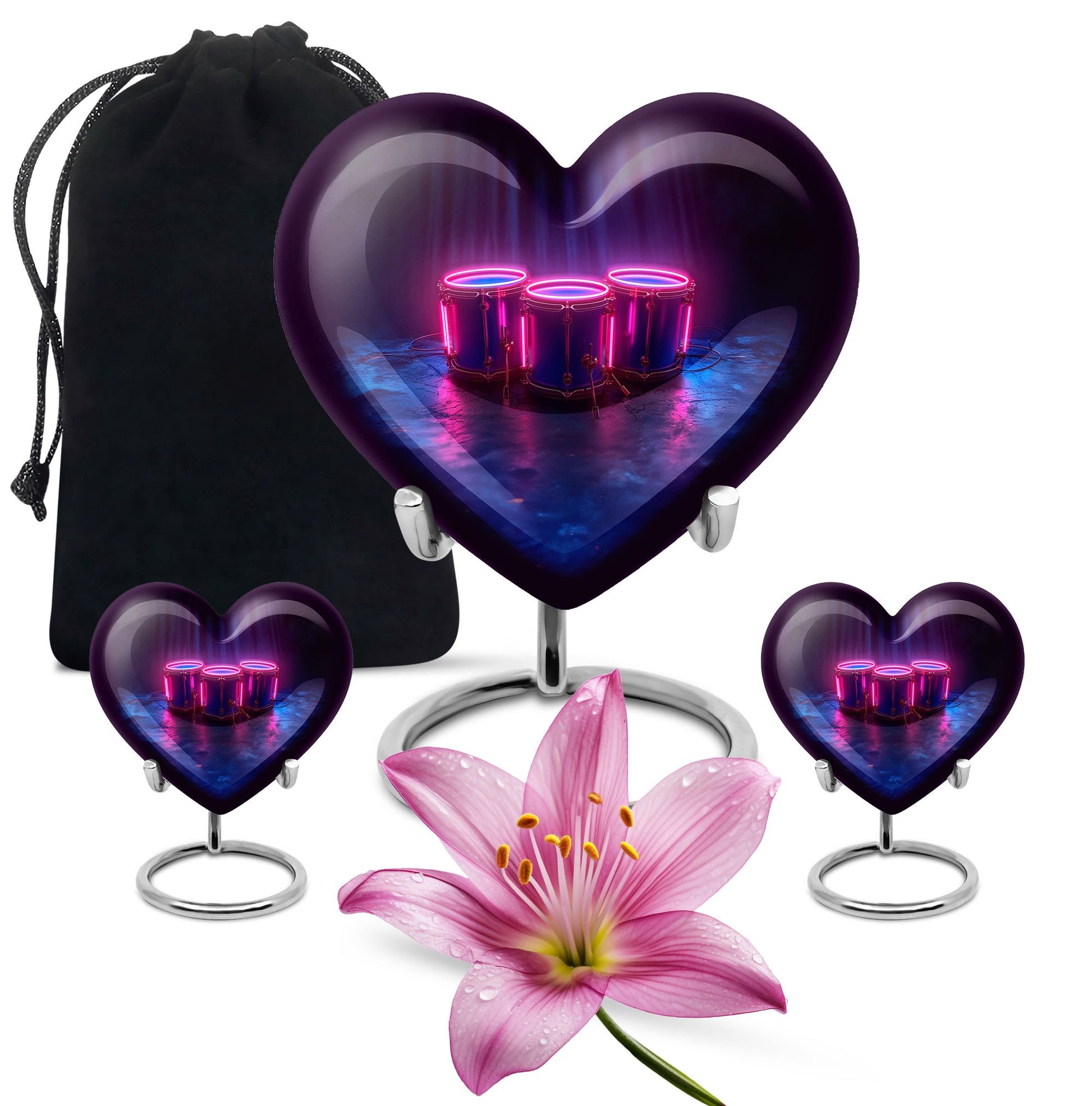 Drums And Music Theme Large Urn With 2 Keepsake Urn