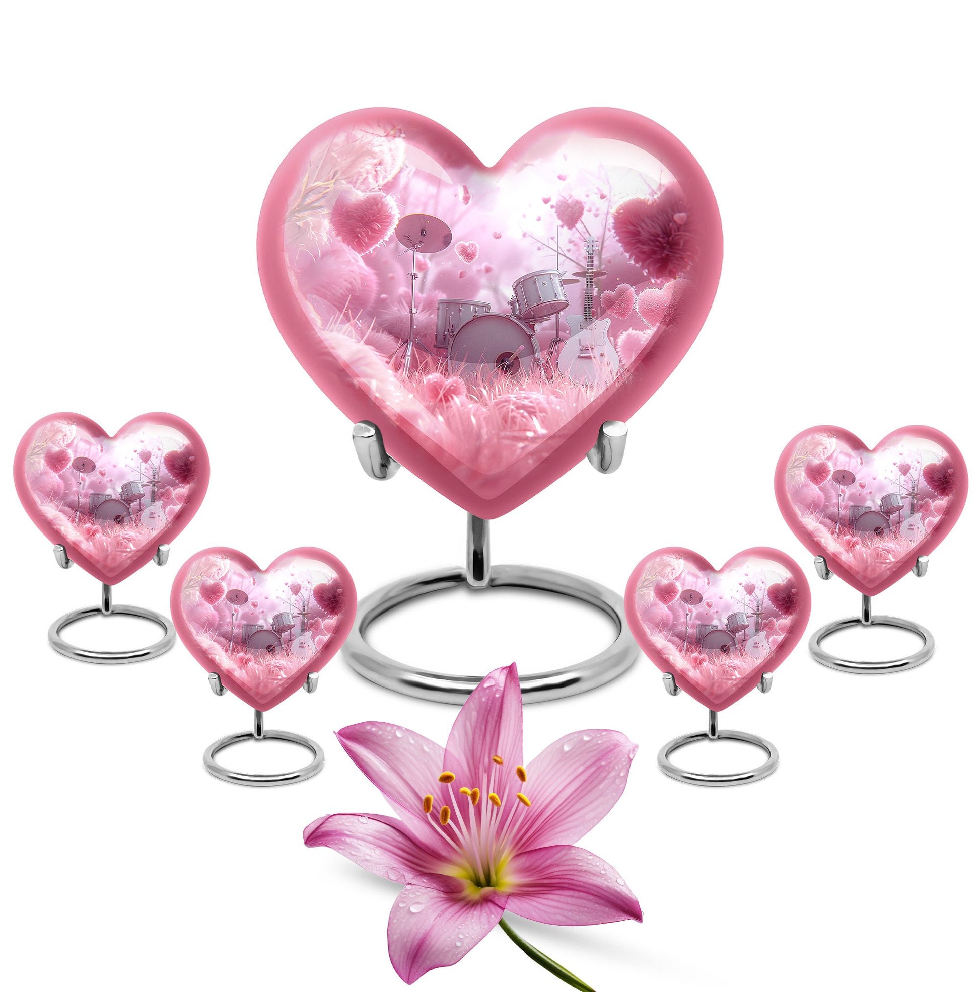 Drums And Music Theme Large Urn With 4 Keepsake Urn