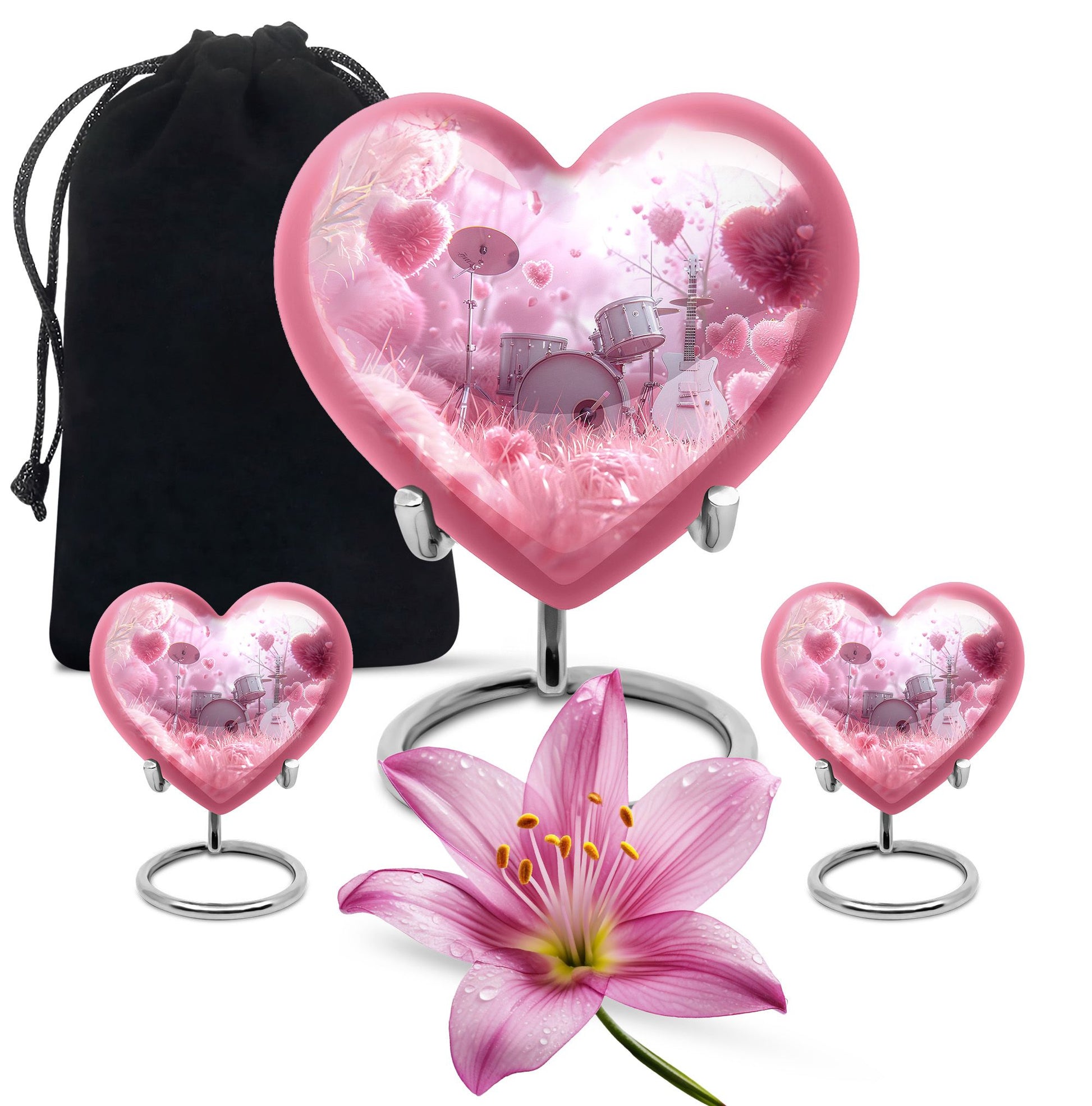 Drums And Music Theme Large Urn With 2 Keepsake Urn