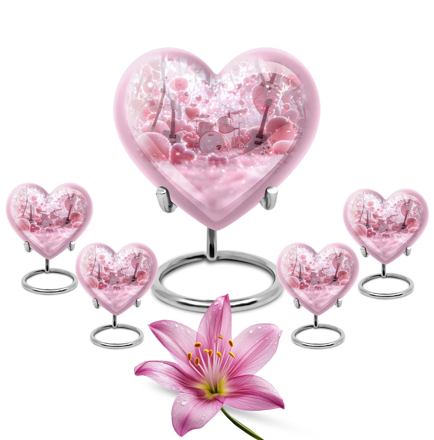 Drums And Music Theme Large Urn With 4 Keepsake Urn