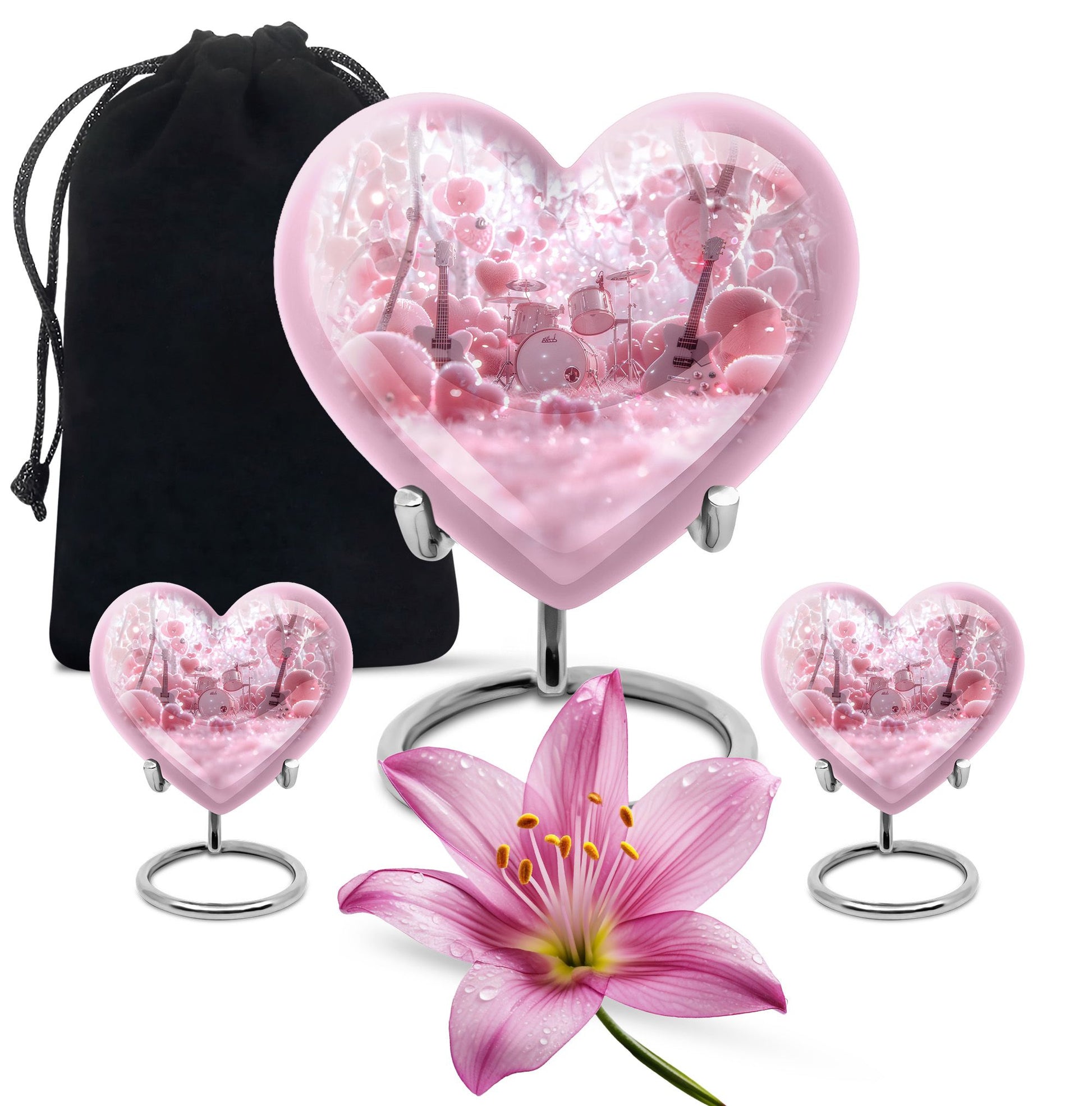 Drums And Music Theme Large Urn With 2 Keepsake Urn