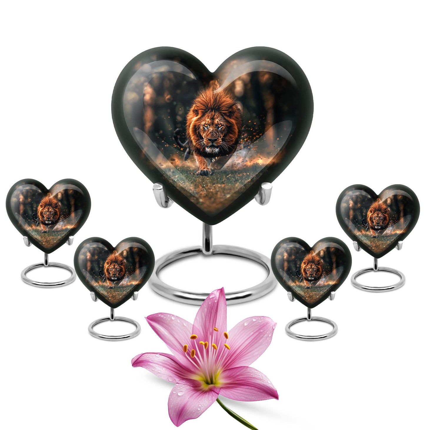 Lion Theme Large Urn With 4 Keepsake Urn