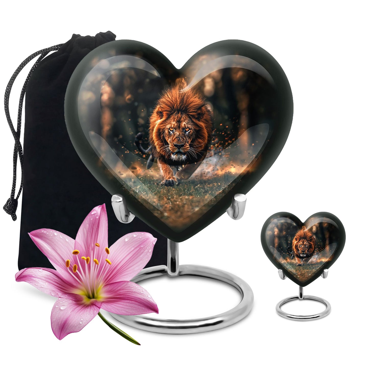 Lion Theme Large Urn With 1 Keepsake Urn