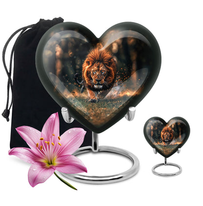 Lion Theme Large Urn With 1 Keepsake Urn