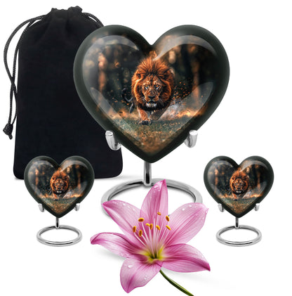 Lion Theme Large Urn With 2 Keepsake Urn