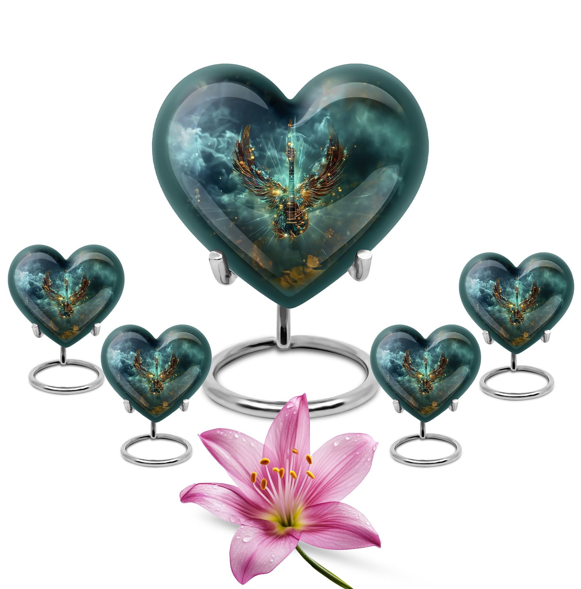 Guitar Theme Large Urn With 4 Keepsake Urn