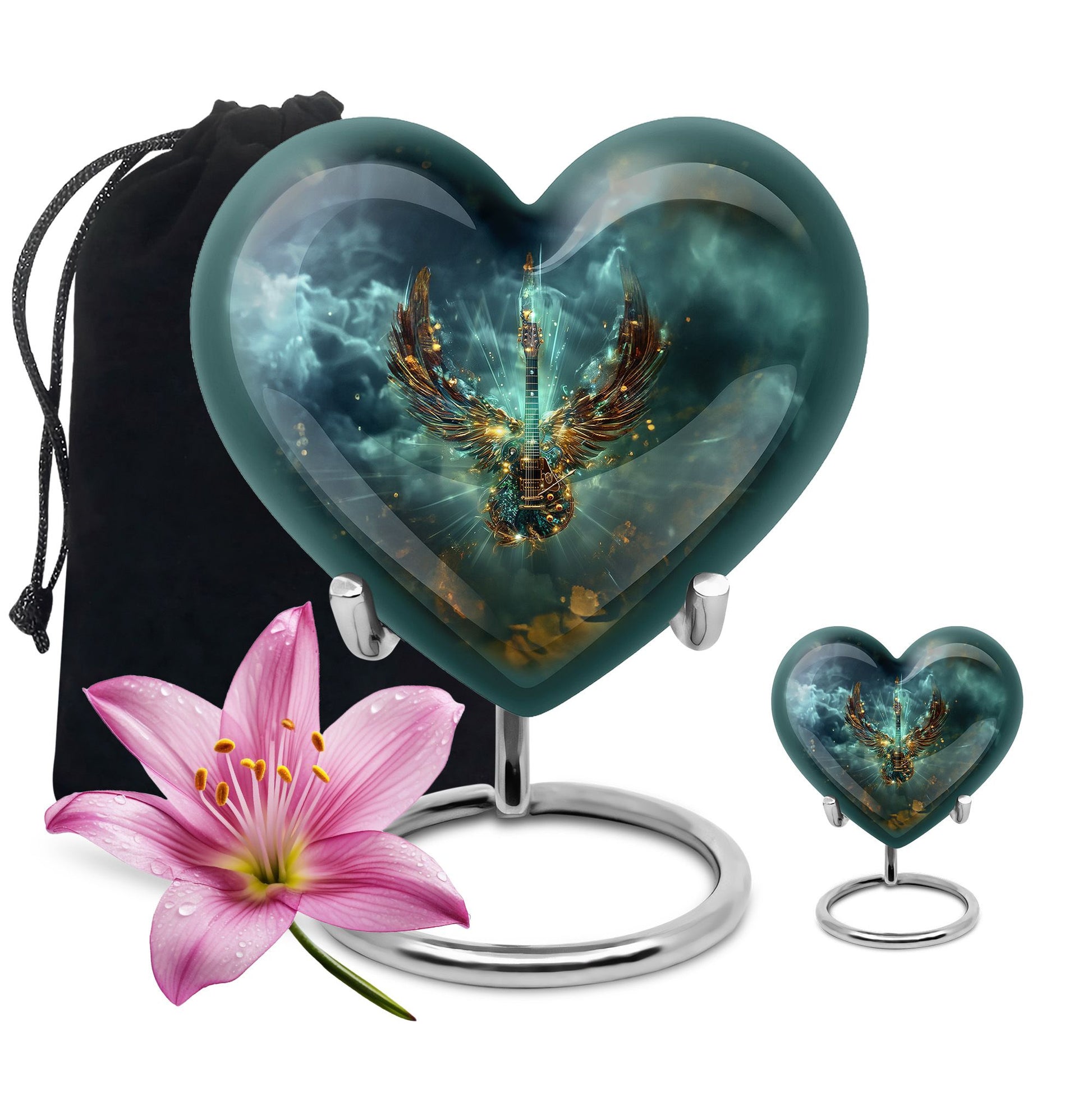 Guitar Theme Large Urn With 1 Keepsake Urn