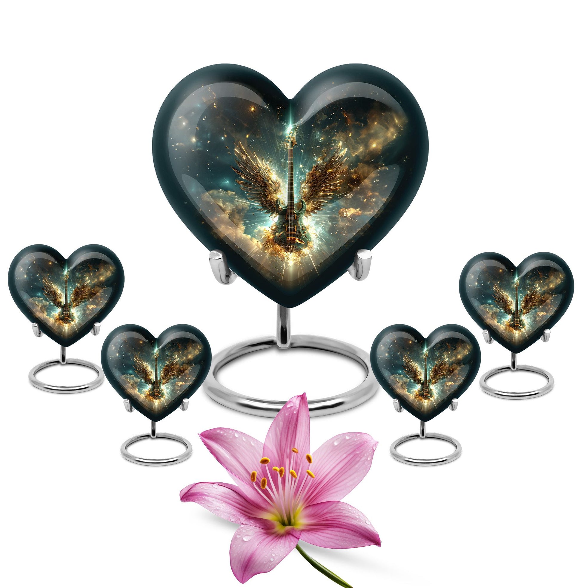 Guitar Theme Large Urn With 4 Keepsake Urn