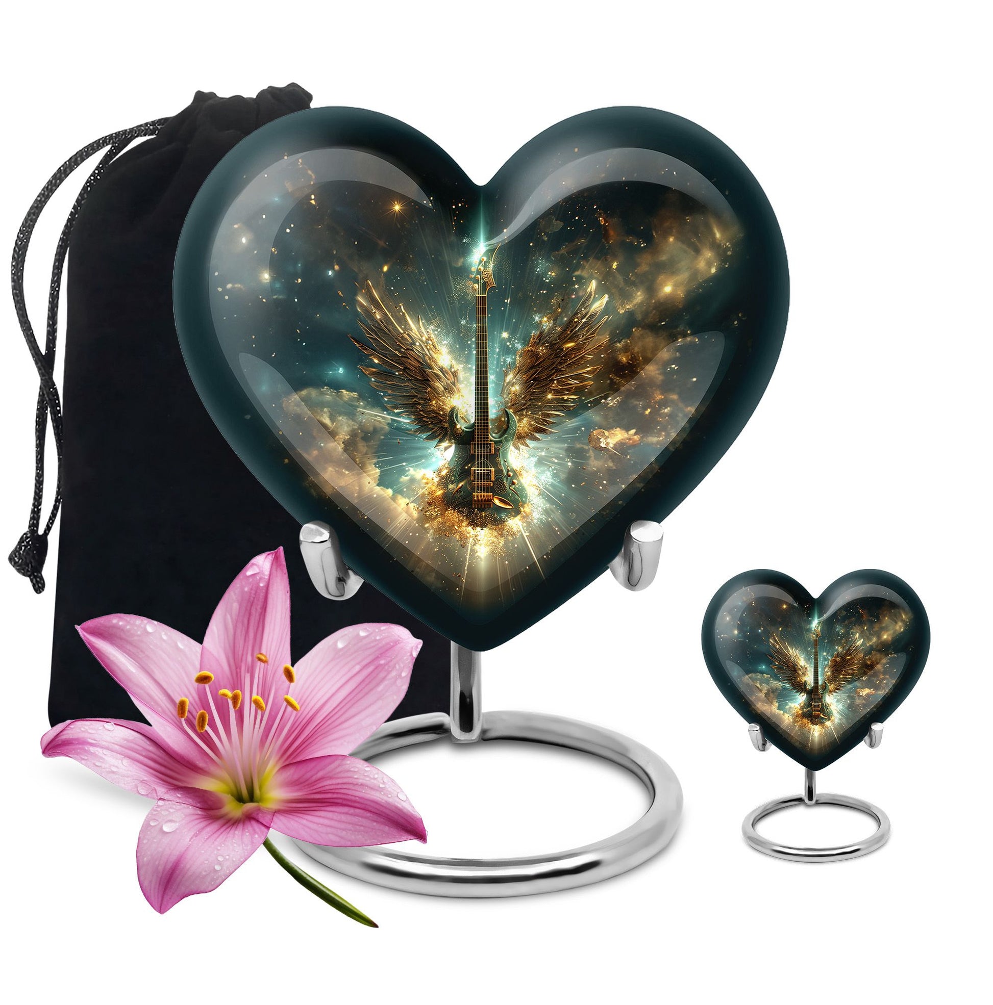 Guitar Theme Large Urn With 1 Keepsake Urn