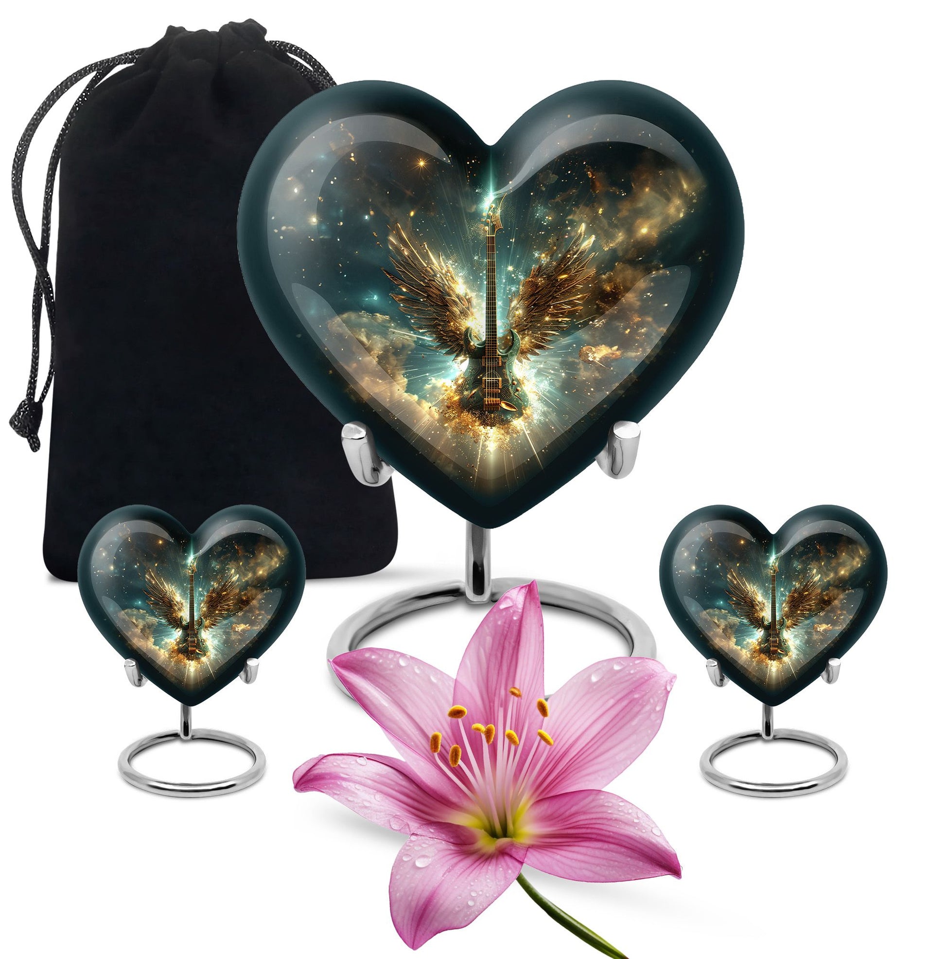 Guitar Theme Large Urn With 2 Keepsake Urn