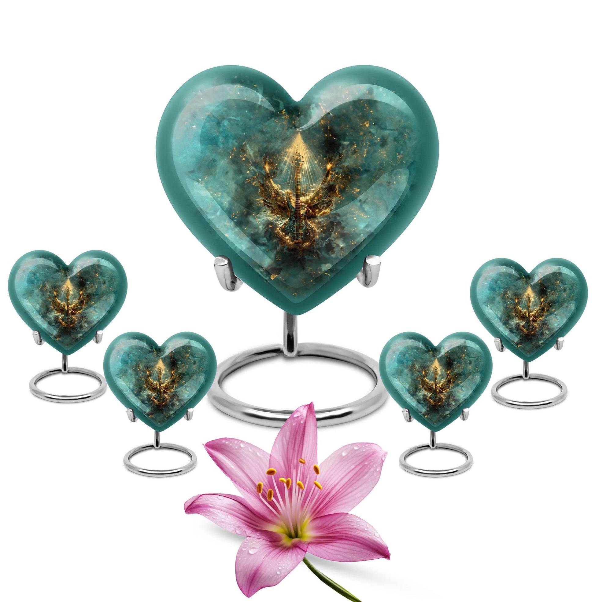 Guitar Theme Large Urn With 4 Keepsake Urn