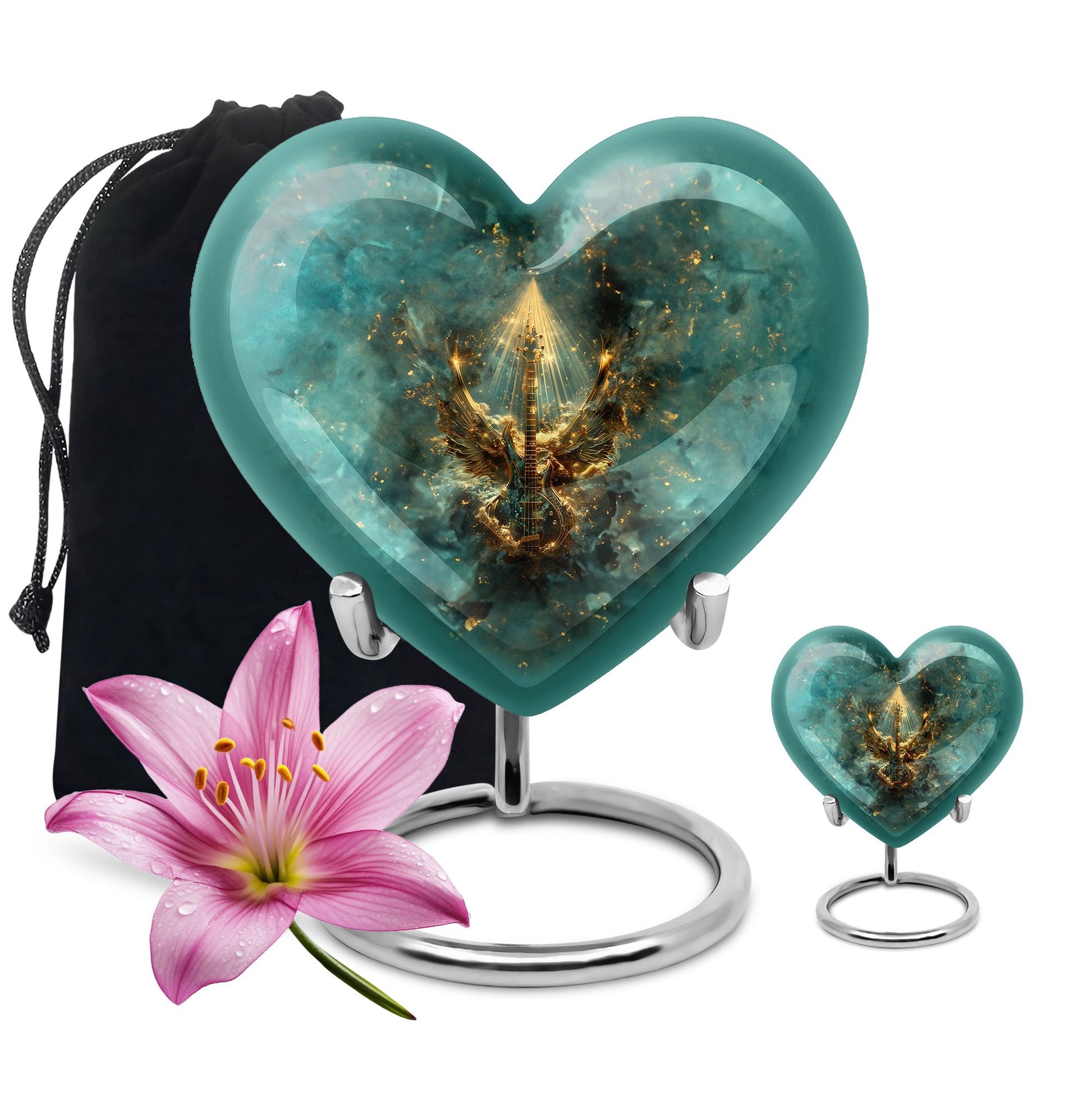 Guitar Theme Large Urn With 1 Keepsake Urn