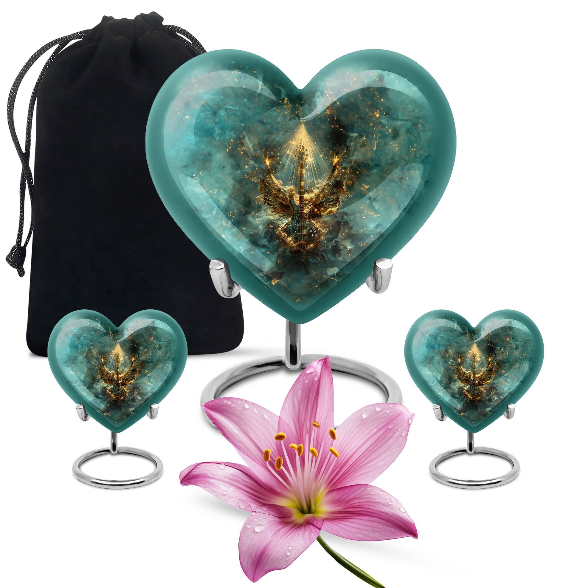 Guitar Theme Large Urn With 2 Keepsake Urn