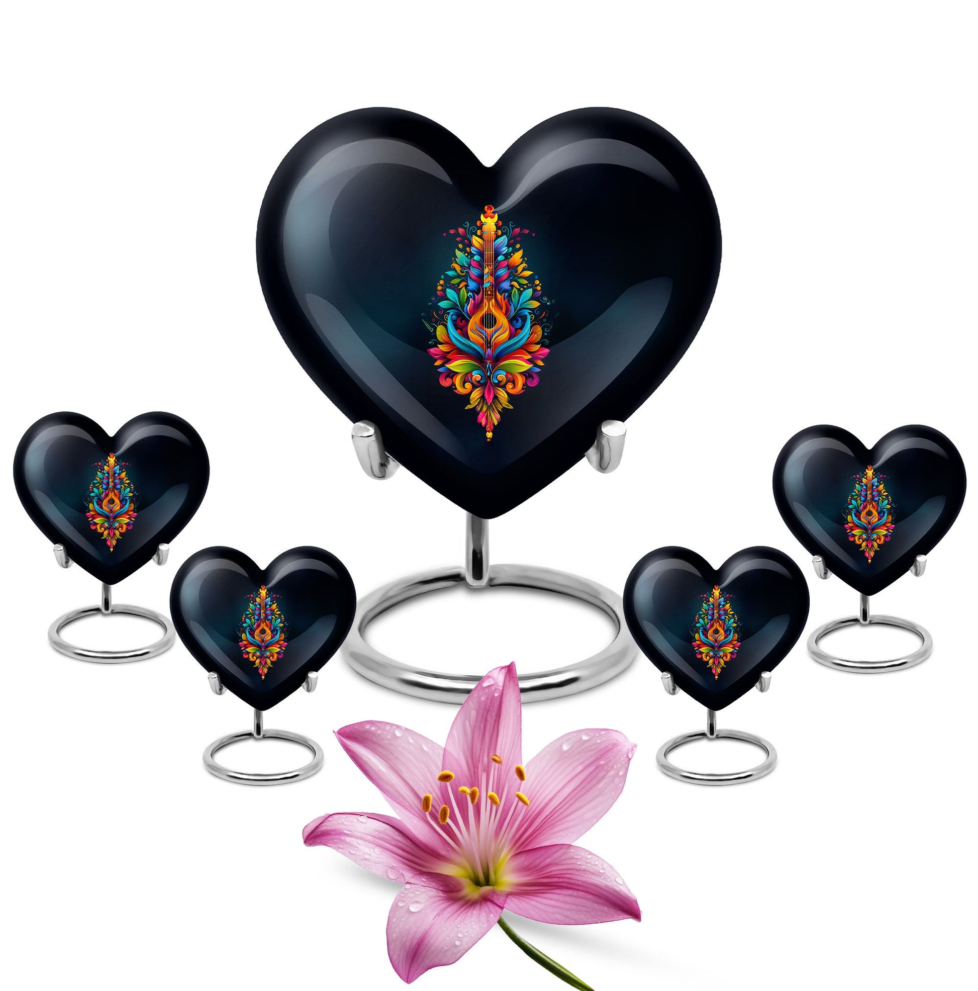 Guitar Theme Large Urn With 4 Keepsake Urn