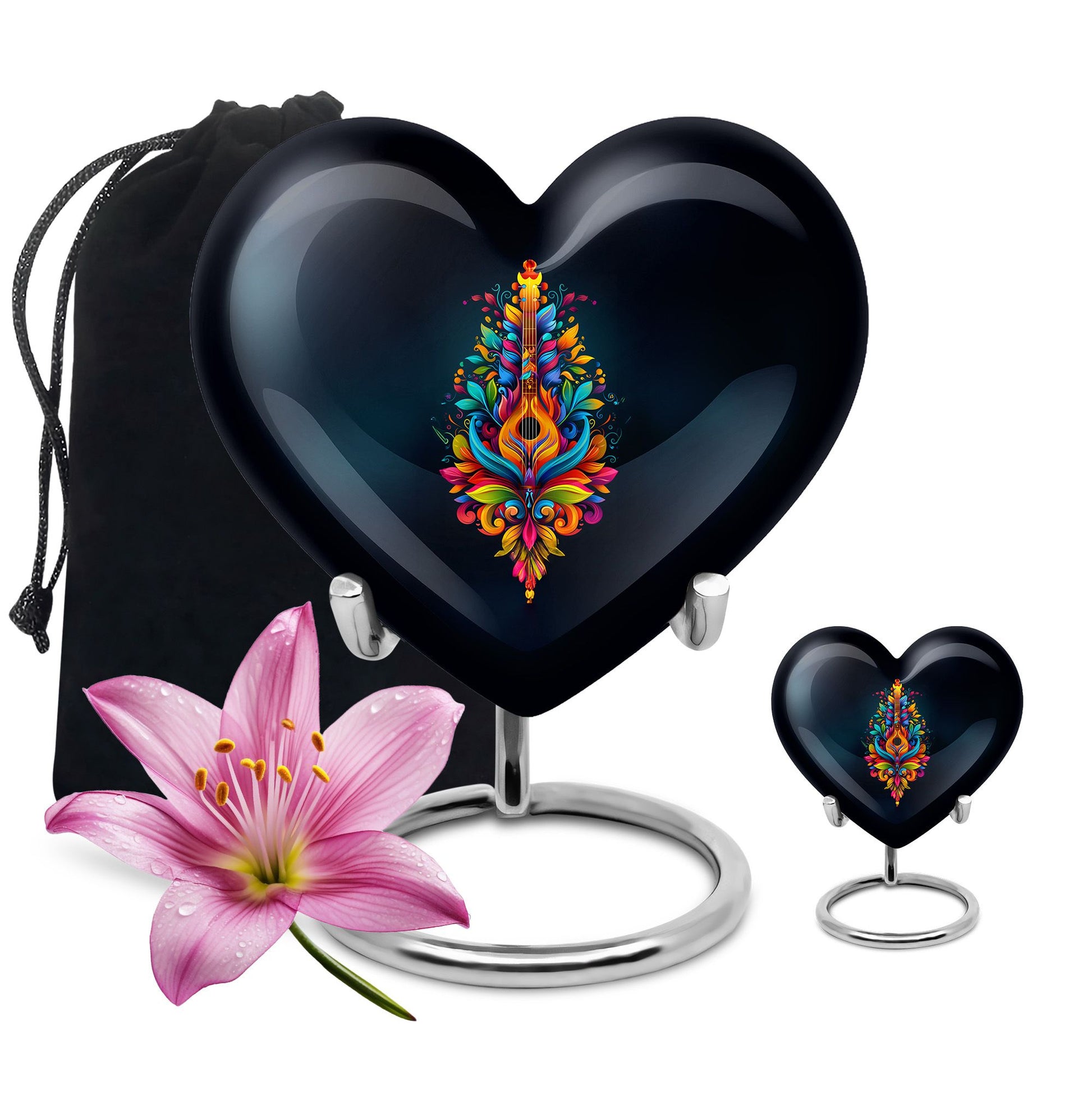 Guitar Theme Large Urn With 1 Keepsake Urn